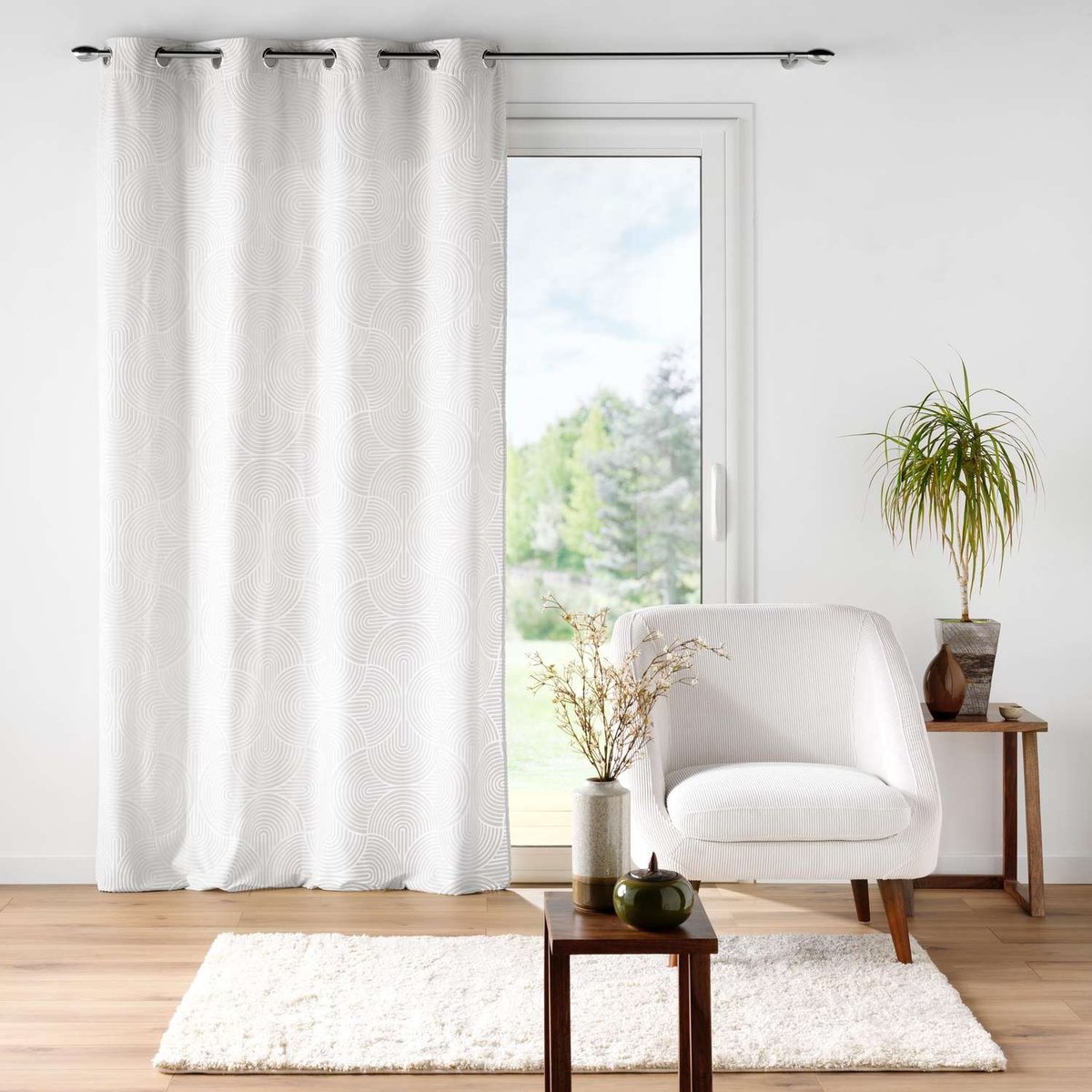 Rideau en velours à motifs ARCADIA blanc, TOILINUX
