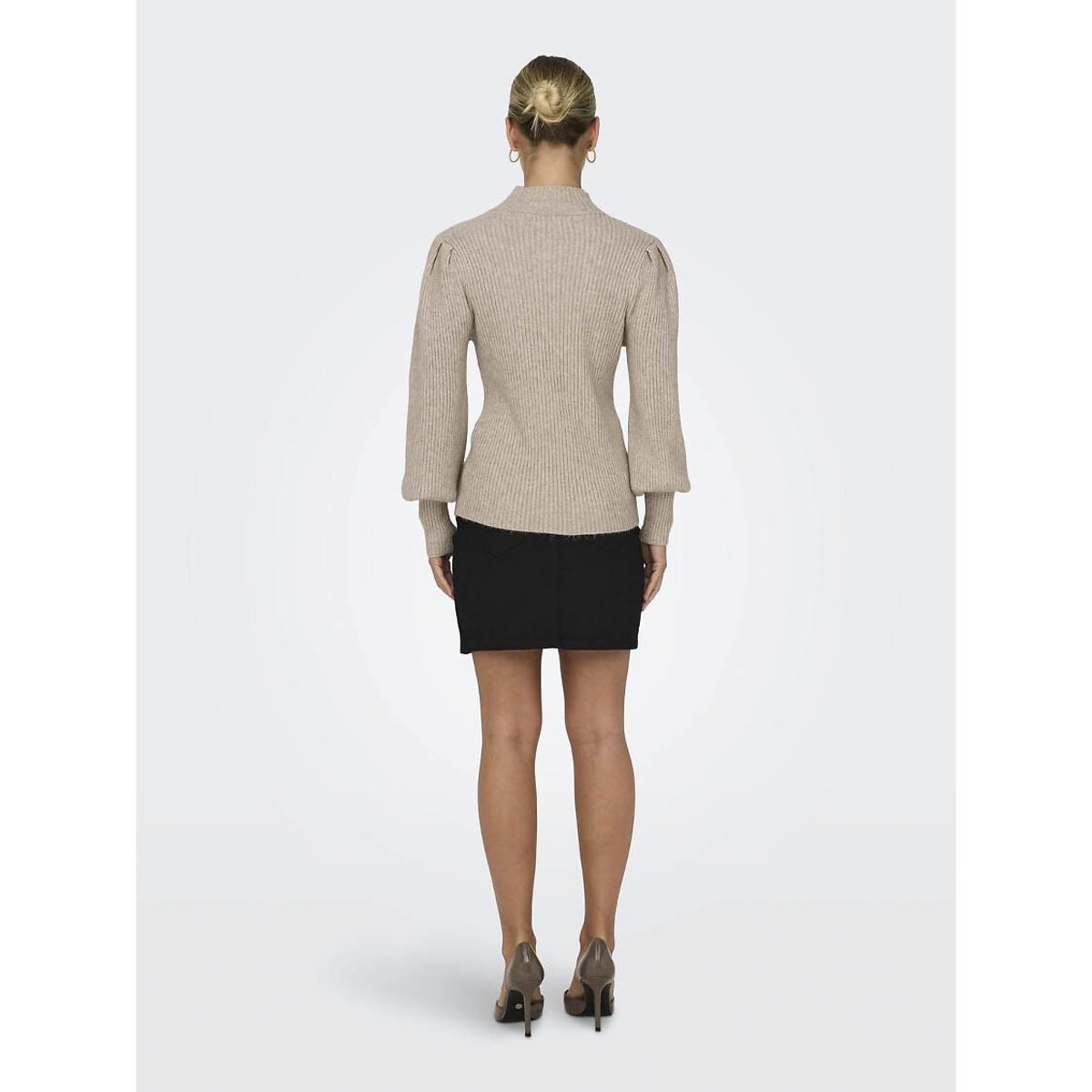 Pull con maniche a palloncino, girocollo beige chiaro, ONLY