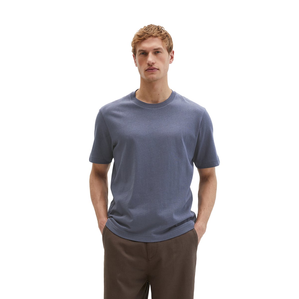 T-shirt regular en coton et lin mélangés gris foncé, MARC O'POLO