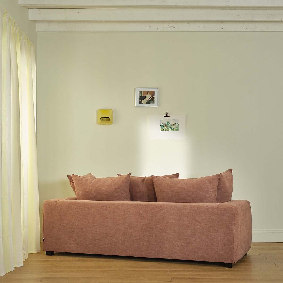 Canapé droit 3 places en tissu effet lin EDMOND terracotta, BERAH GETAH