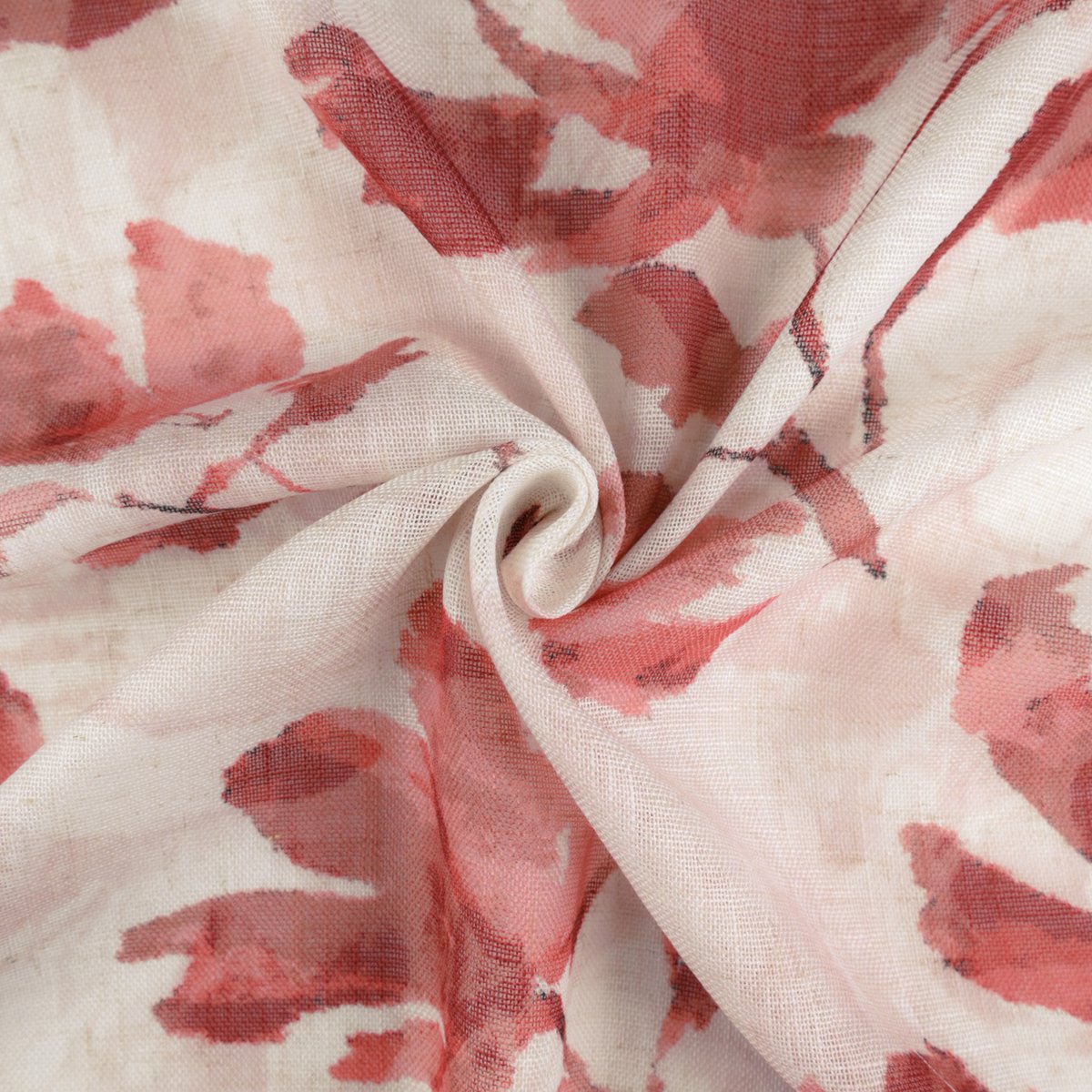 Voilage poly-lin imprimé à motif floral avec œillets - QABANE bordeaux, HOME MAISON