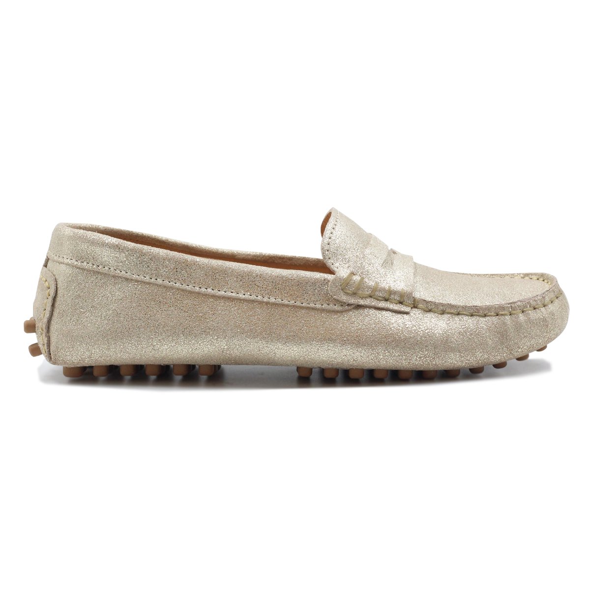 Mocassins femme cuir métalisé doré, JULES & JENN