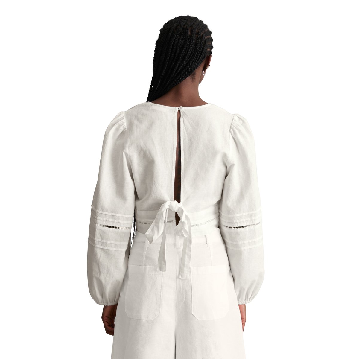 Chemisier portefeuille boho slim en mélange de lin et de coton blanc, MARC O’POLO DENIM