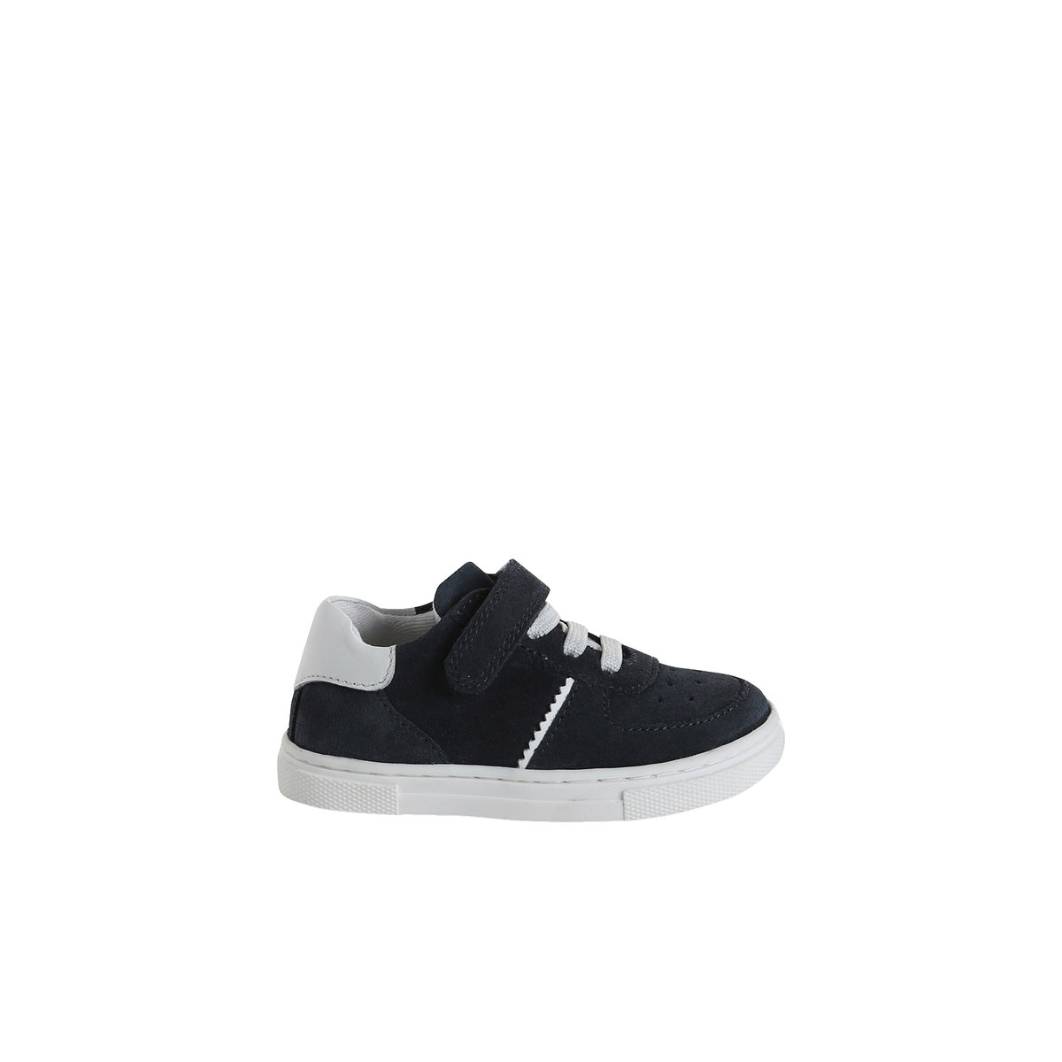 Baskets bébé cuir à scratchs marine, VERTBAUDET