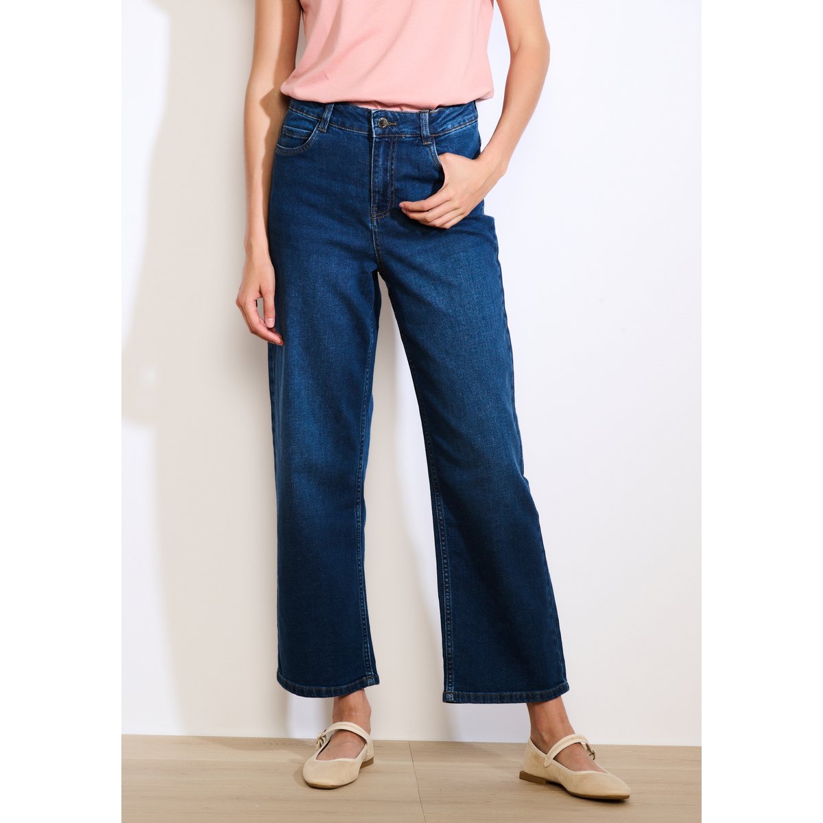 Jean taille haute large dark blue, LOLALIZA