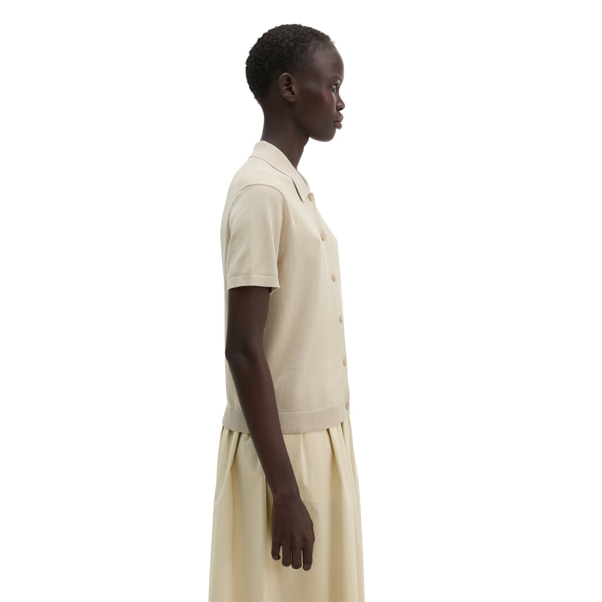 Cardigan style polo regular en fil de coton pur beige, MARC O'POLO