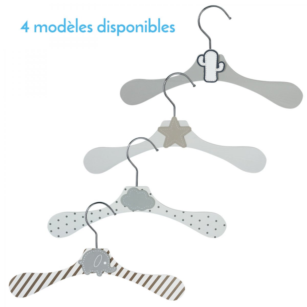 Lot de 10 cintres en bois pour enfant blanc - étoile beige, MONSIEUR BEBE