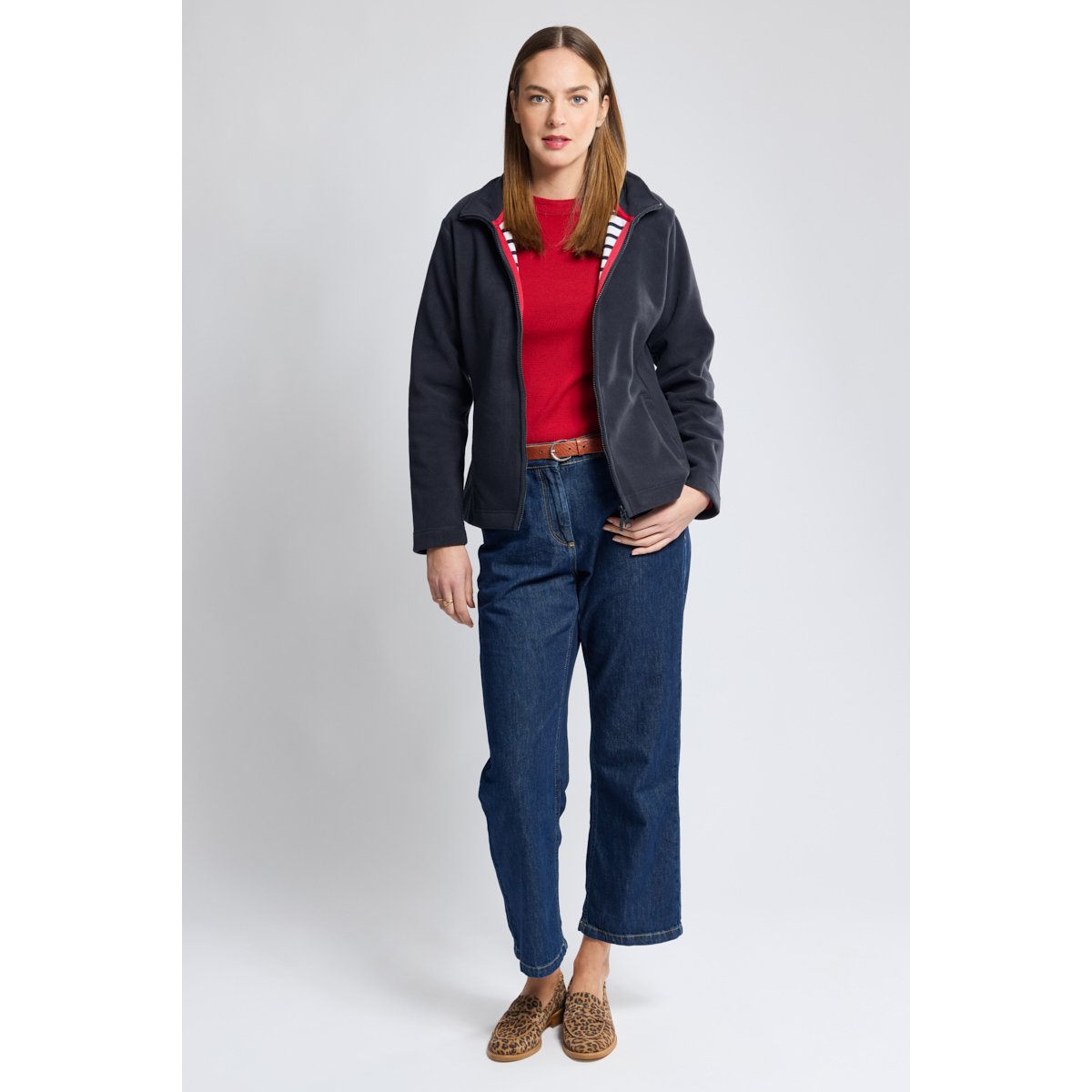 Veste polaire double zip à col montant r.navy/blanc/r.navy, ARMOR-LUX