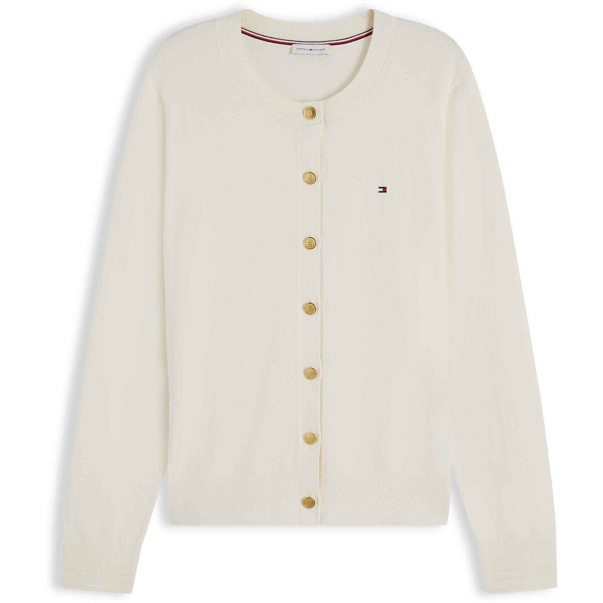Cárdigan con cuello redondo marfil, TOMMY HILFIGER