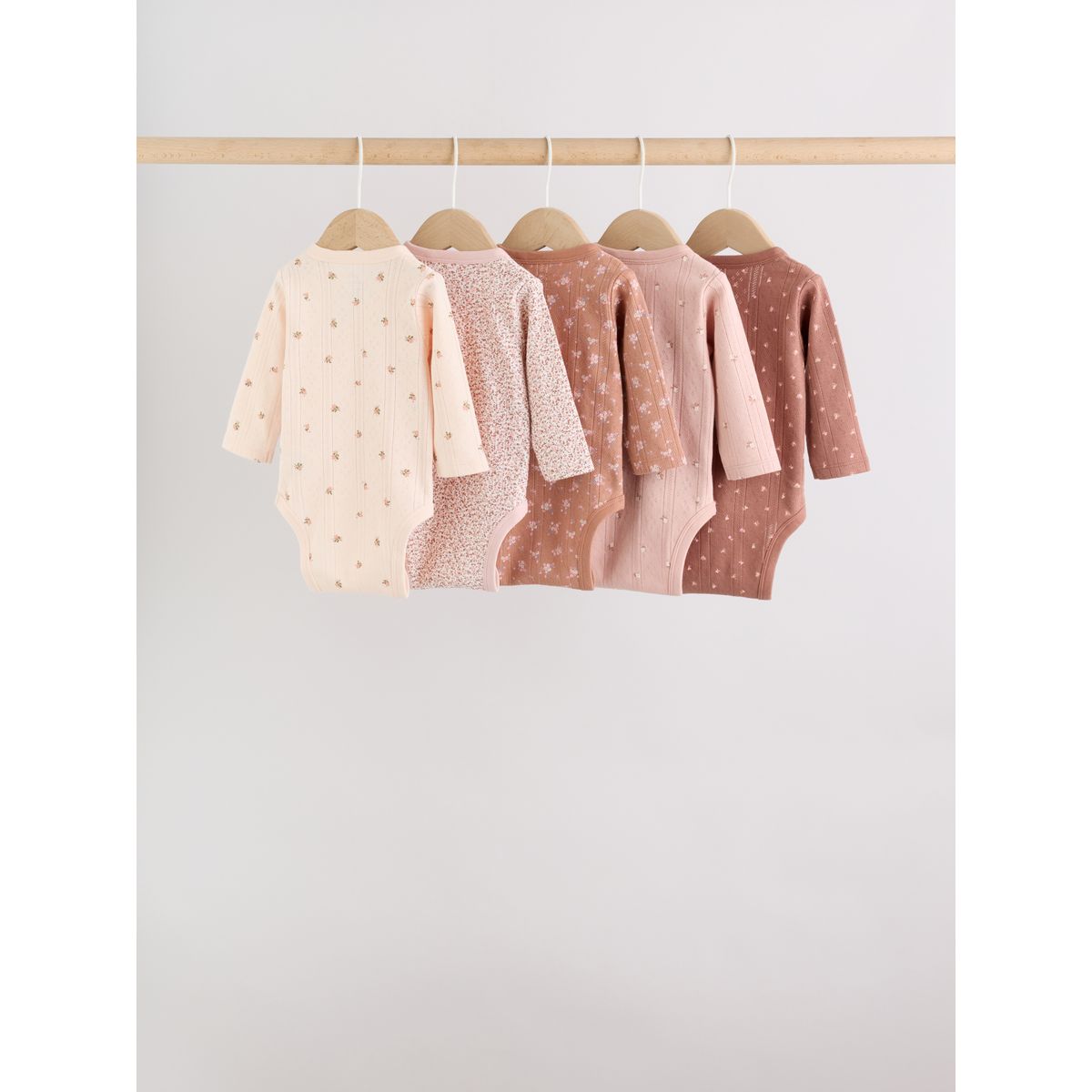 Body cache-cœur bébé, lot de 5 marron à imprimé petites fleurs, NEXT