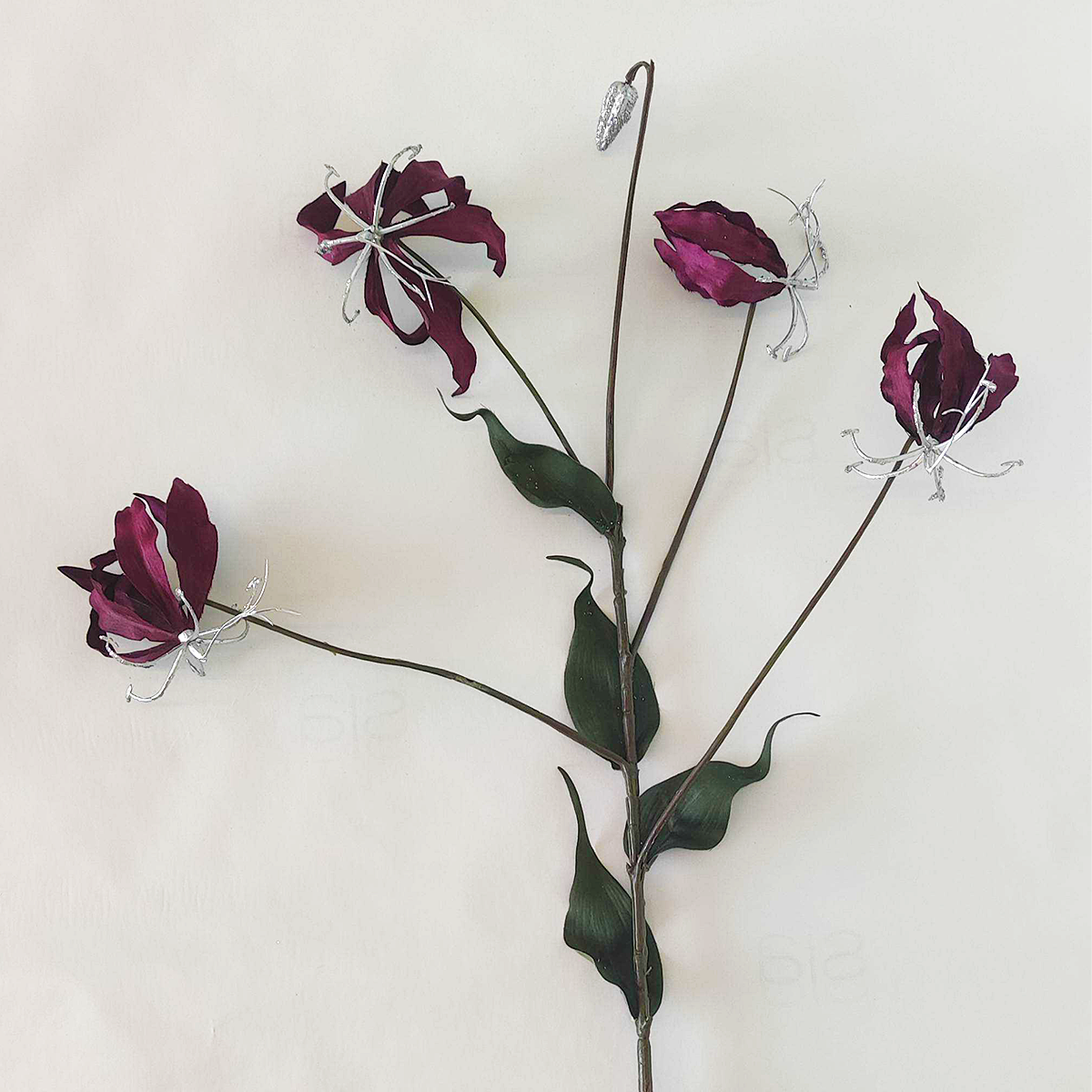 Tige de gloriosa pailletée artificielle H125 NOËL violet, SIA DECO