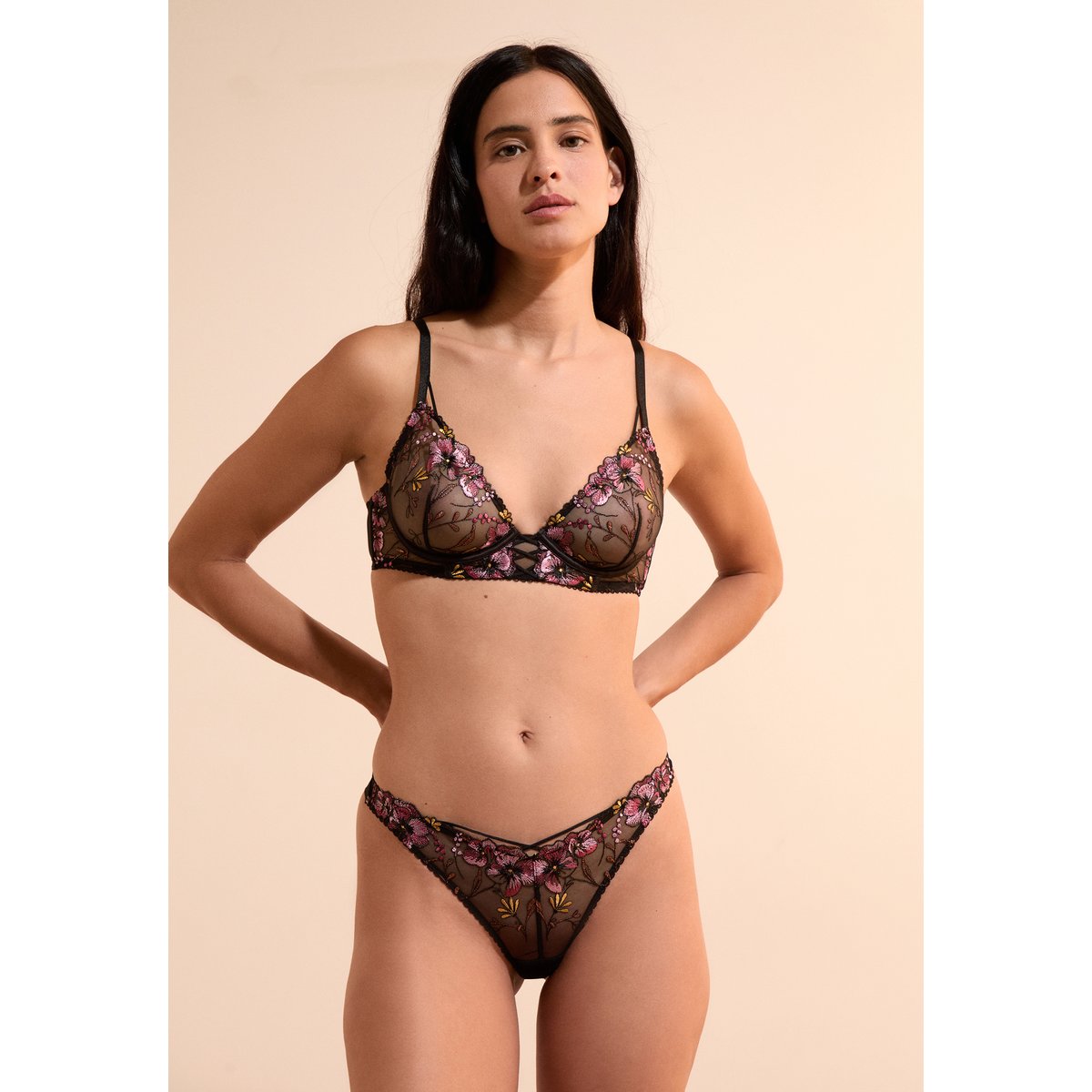 Tanga avec broderie NOVA noir, ETAM
