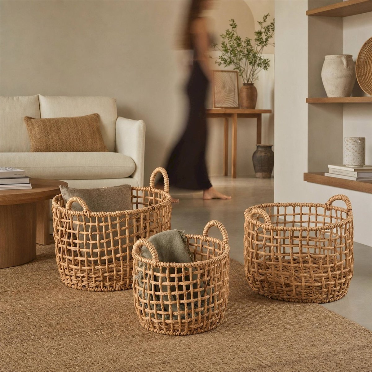 Set de 3 paniers ronds en fibre végétale naturel, RECOLLECTION