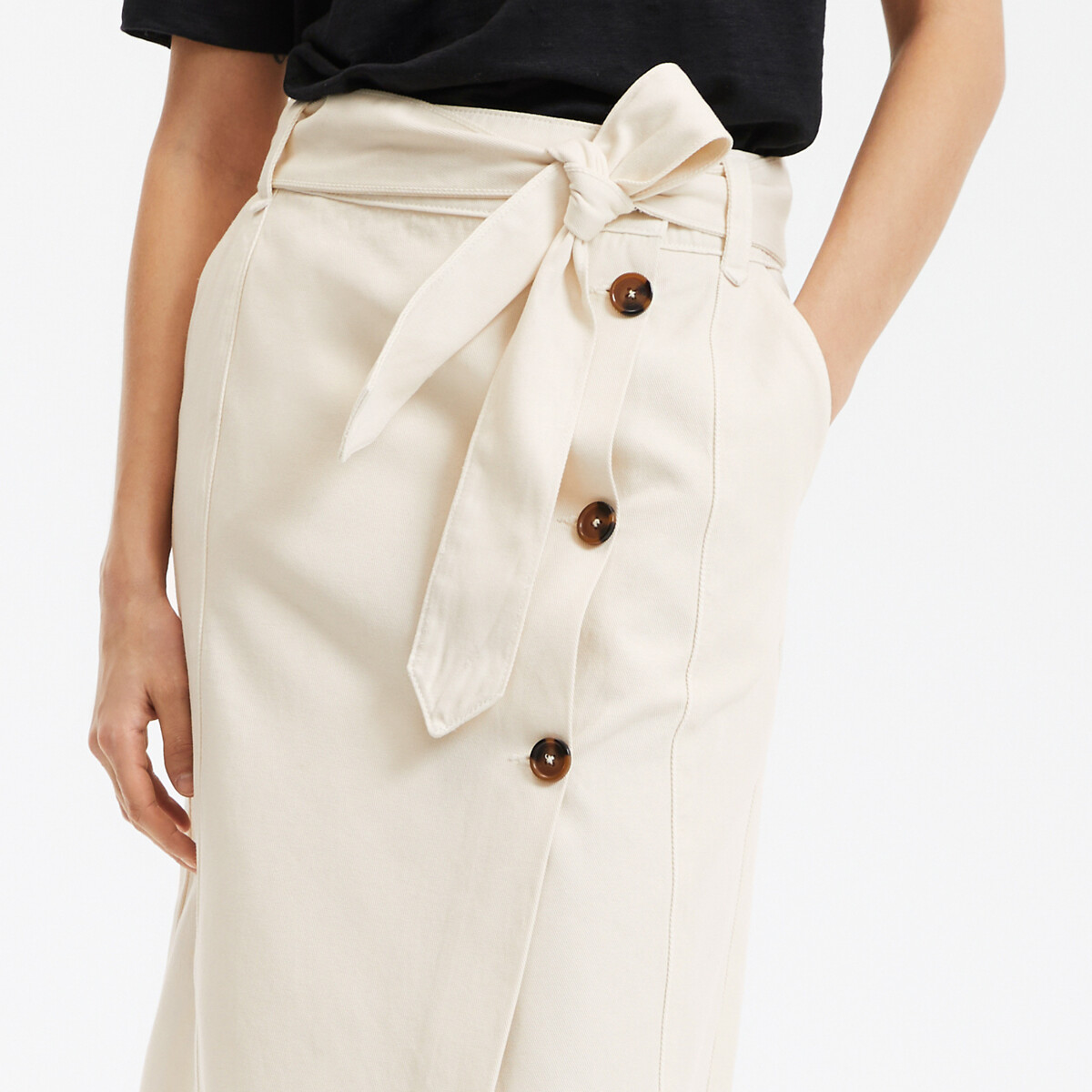 Wrapover Midi Skirt in Cotton Twill ecru , LA REDOUTE COLLECTIONS
