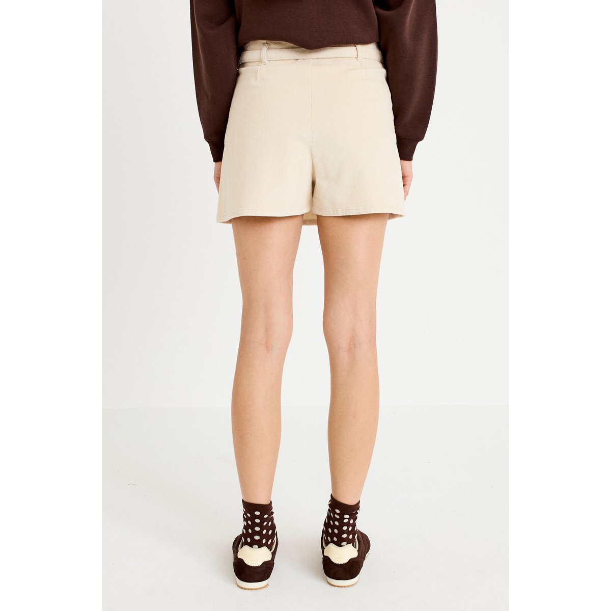 Jupe-short évasée velours ceinture ecru, CACHE CACHE