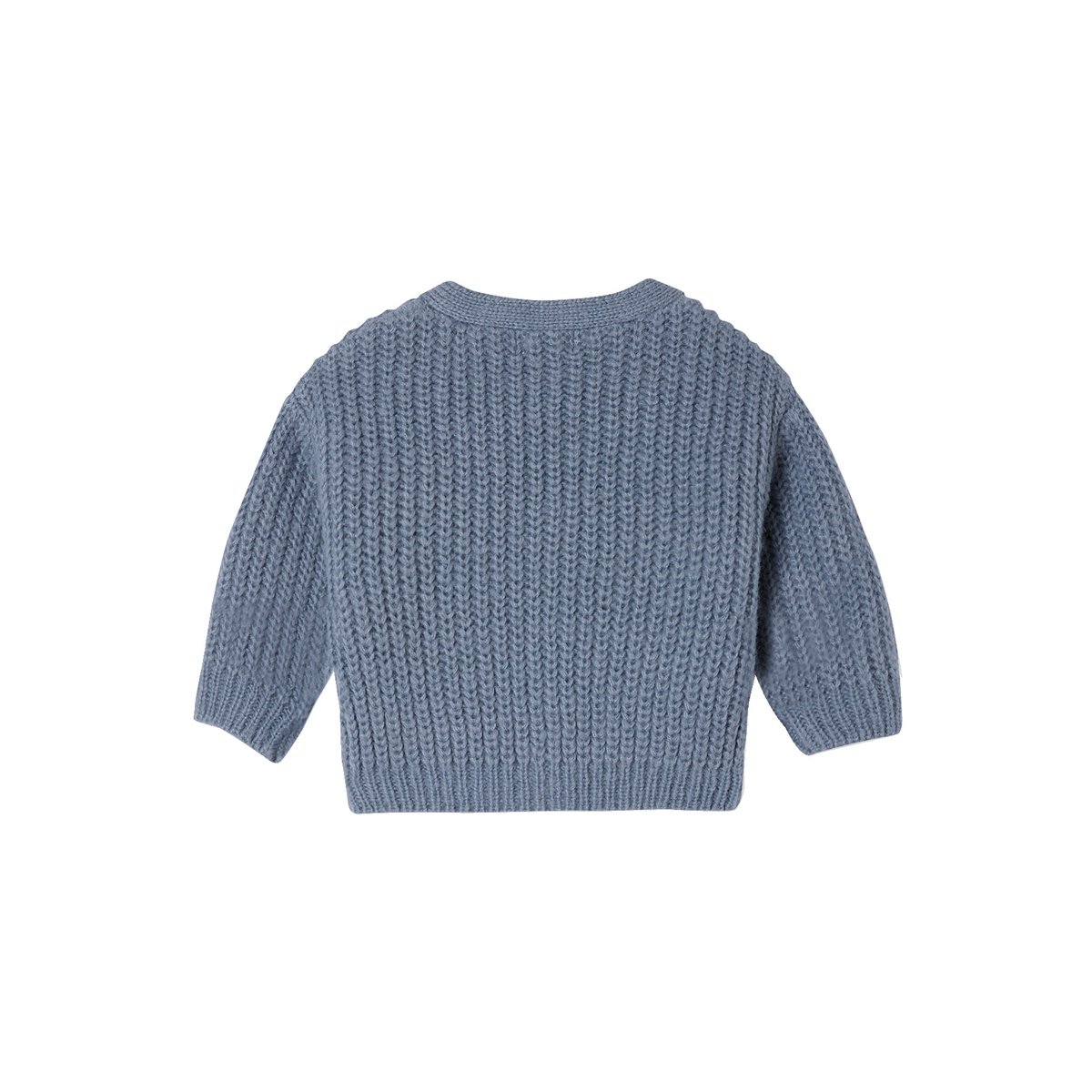 Gilet col V en maille grosse jauge bleu grisé, VERTBAUDET