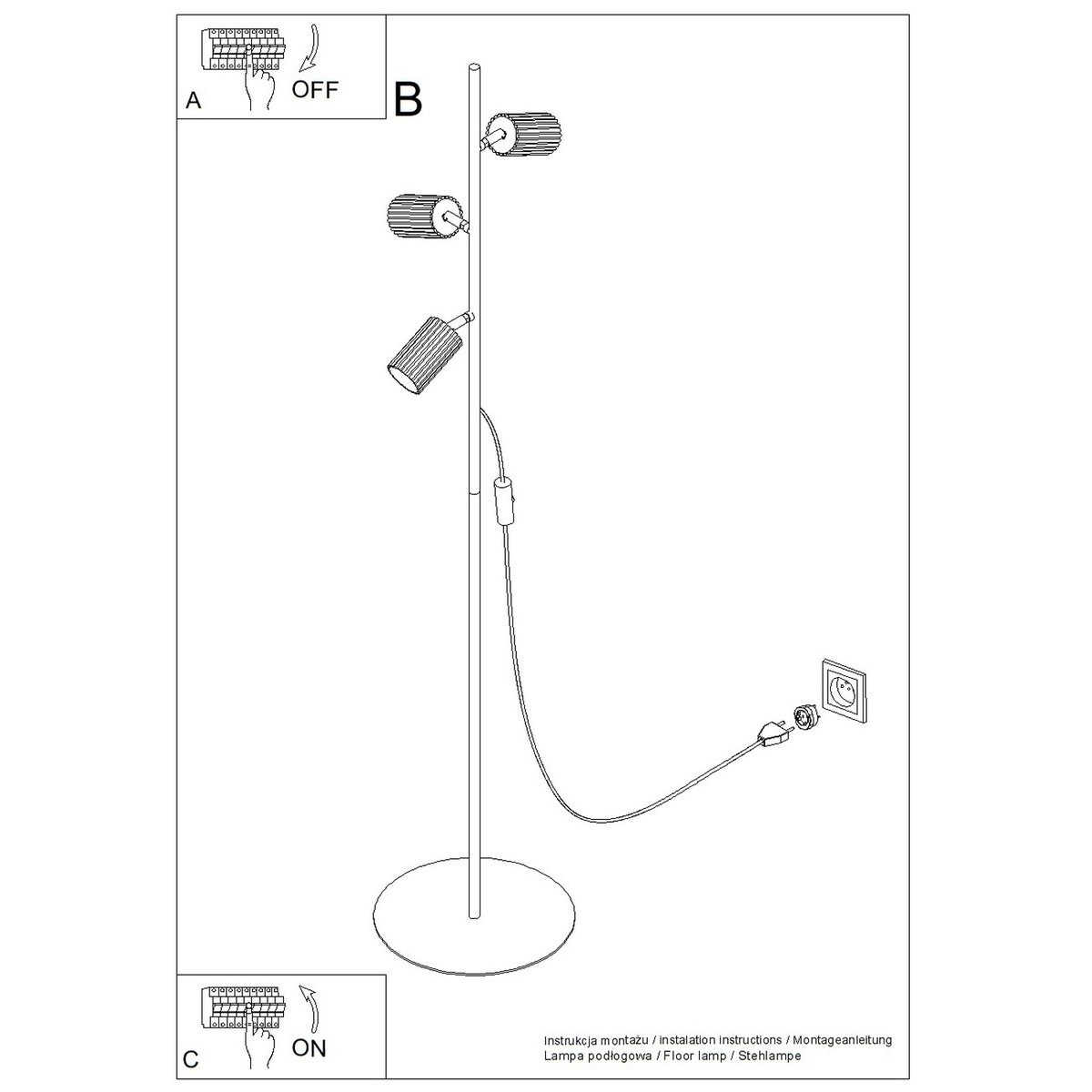 Lampadaire Aluminium Doré GU10 3 KARBON doré, EDEN