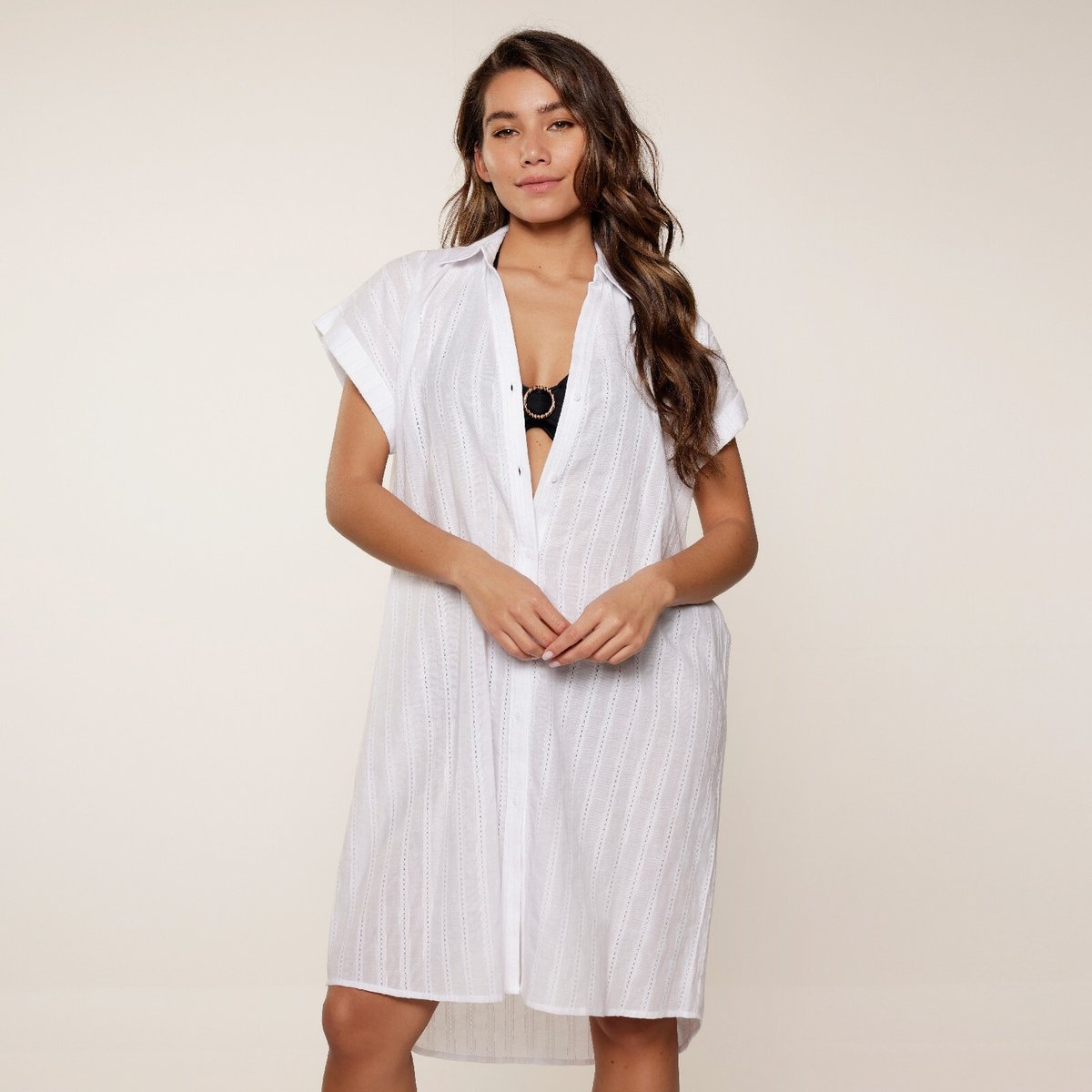 Robe de plage manches court blanc, LINGADORE