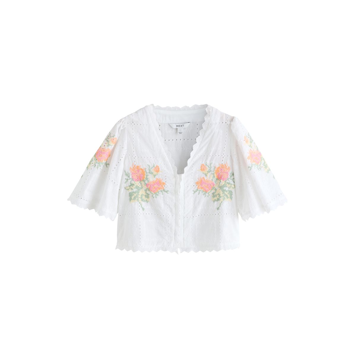 Haut à fleurs brodées avec surpiqûres blanc, NEXT