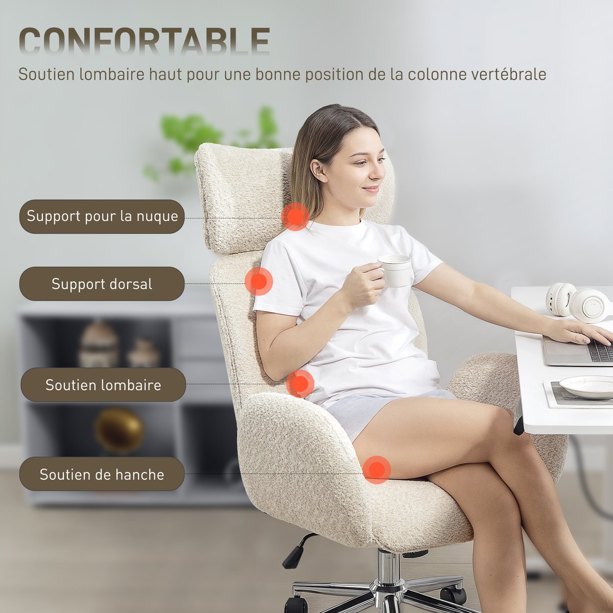 Chaise de bureau Polyester Gris clair gris clair, HOMCOM