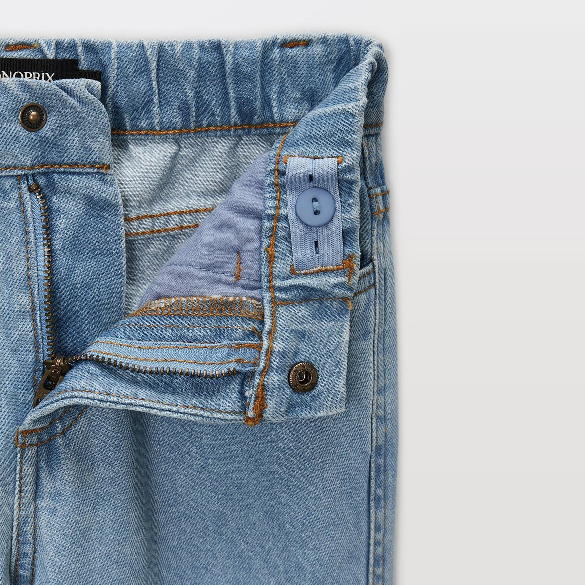 Pantalon droit élastiqué uni en coton double stone, MONOPRIX