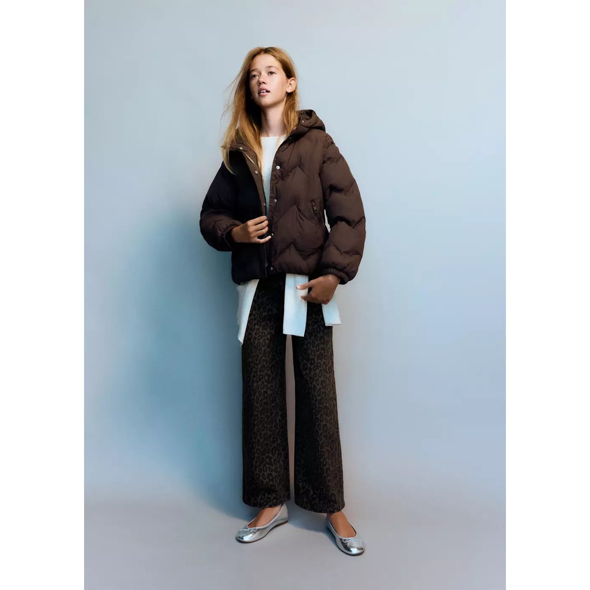 Anorak matelassé à capuche marron, MANGO KIDS