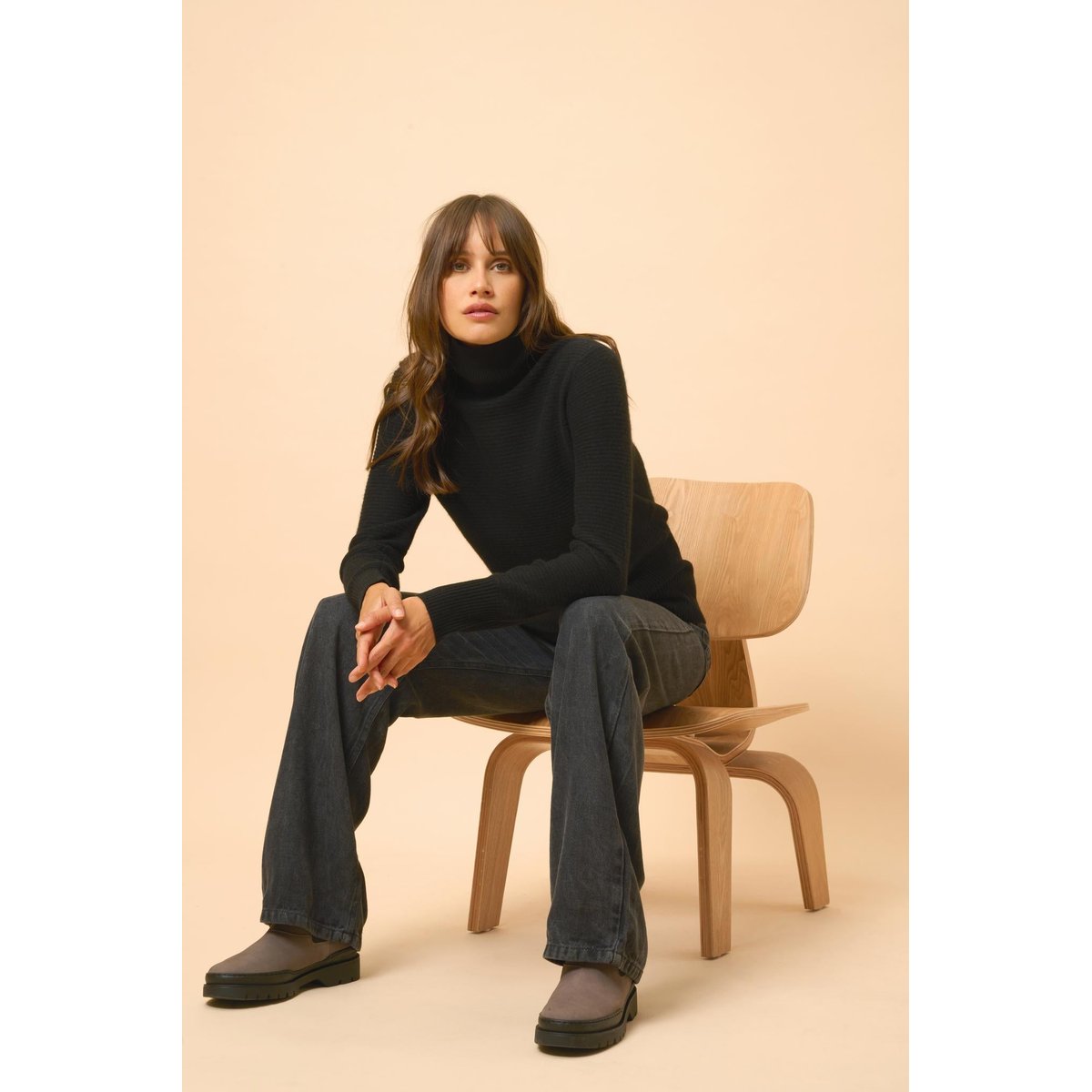 Pull Col Roulé Noir Udny noir, JUST CASHMERE