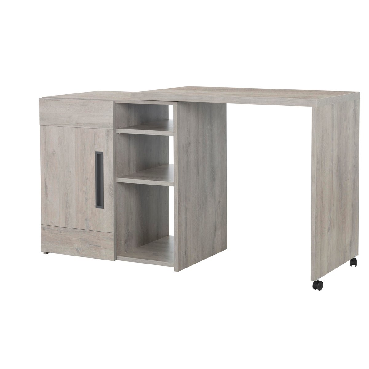 Bar pivotant avec roulettes et étagères gris, GAMI