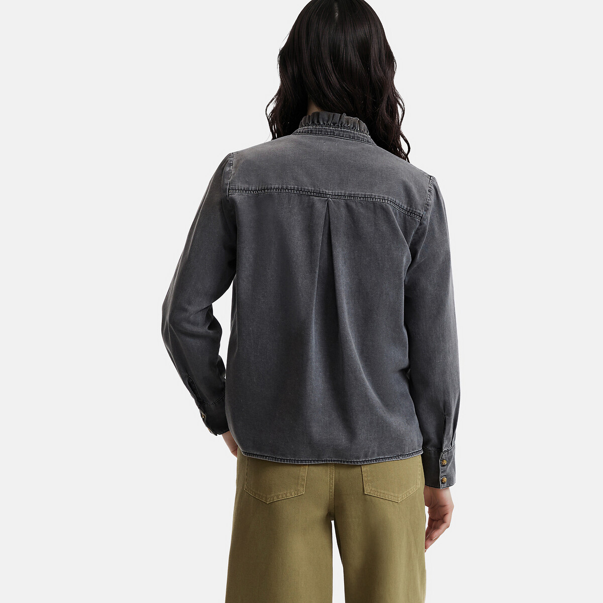 Camicia collo vittoriano, maniche lunghe nero lavato, LA REDOUTE COLLECTIONS
