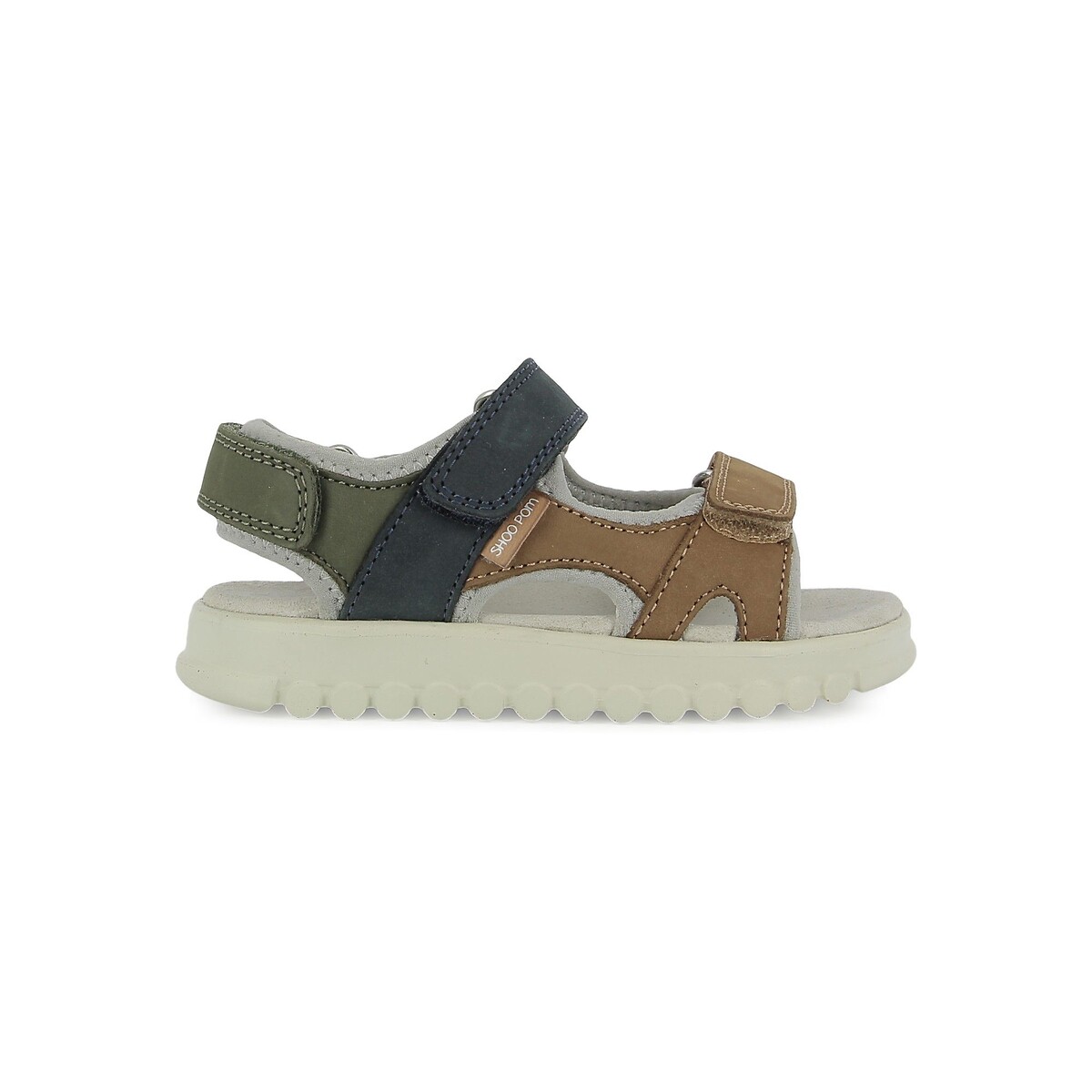 Sandales en cuir ROLLY BOY à scratch camel/bleu, SHOO POM