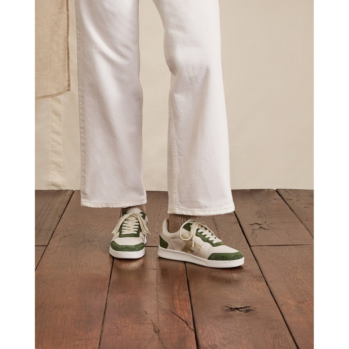 Baskets cuir HAZEL kaki, FAGUO