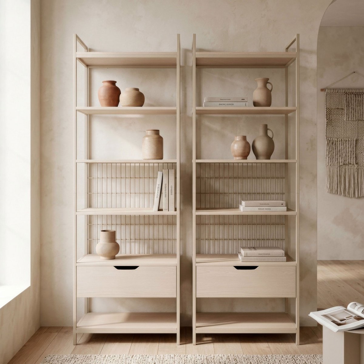 Étagère modulable 1 tiroir en métal et bois L60xH179,5cm - AQABA beige, DRAWER