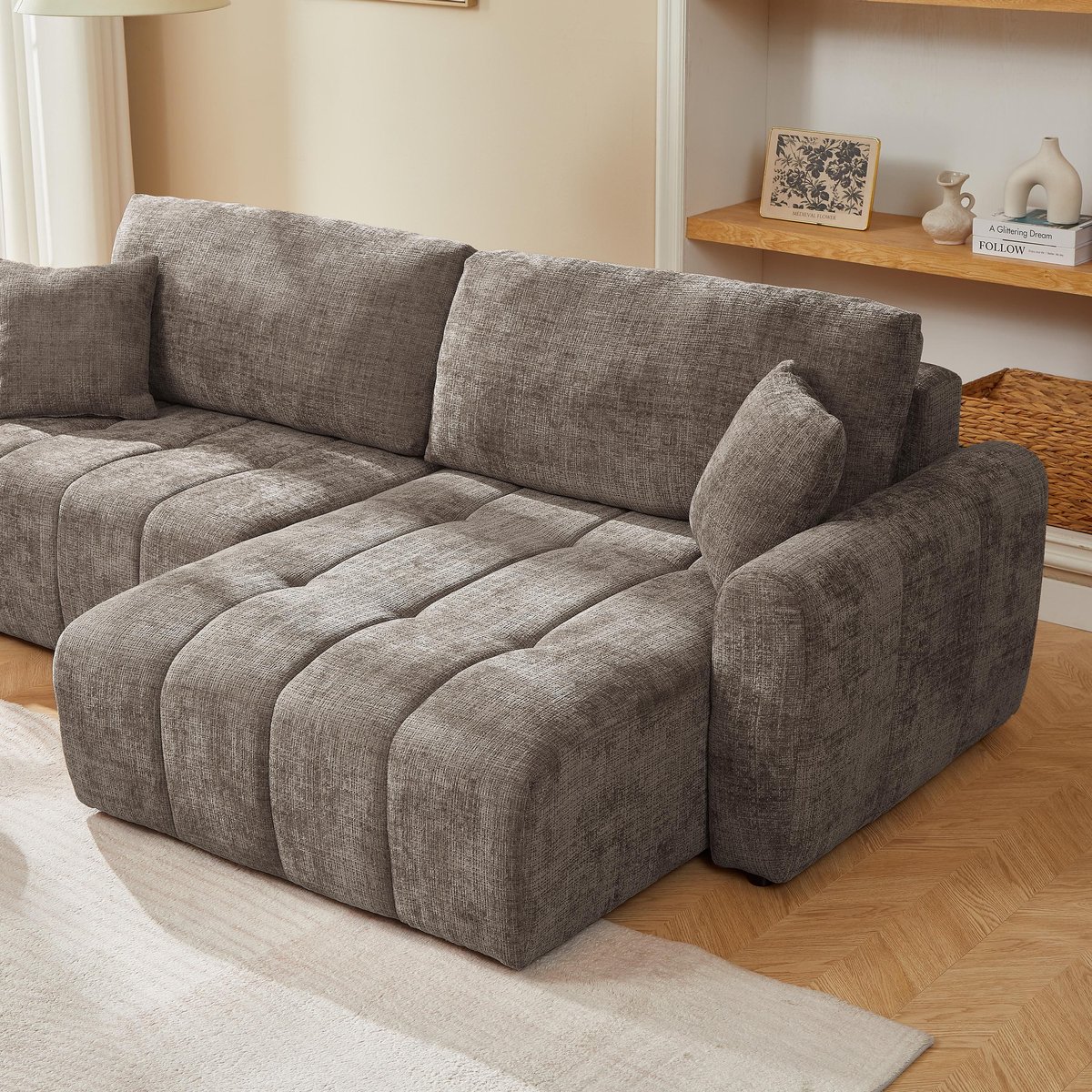 Canapé angle convertible 4 places tissu JONEA marron, BAÏTA