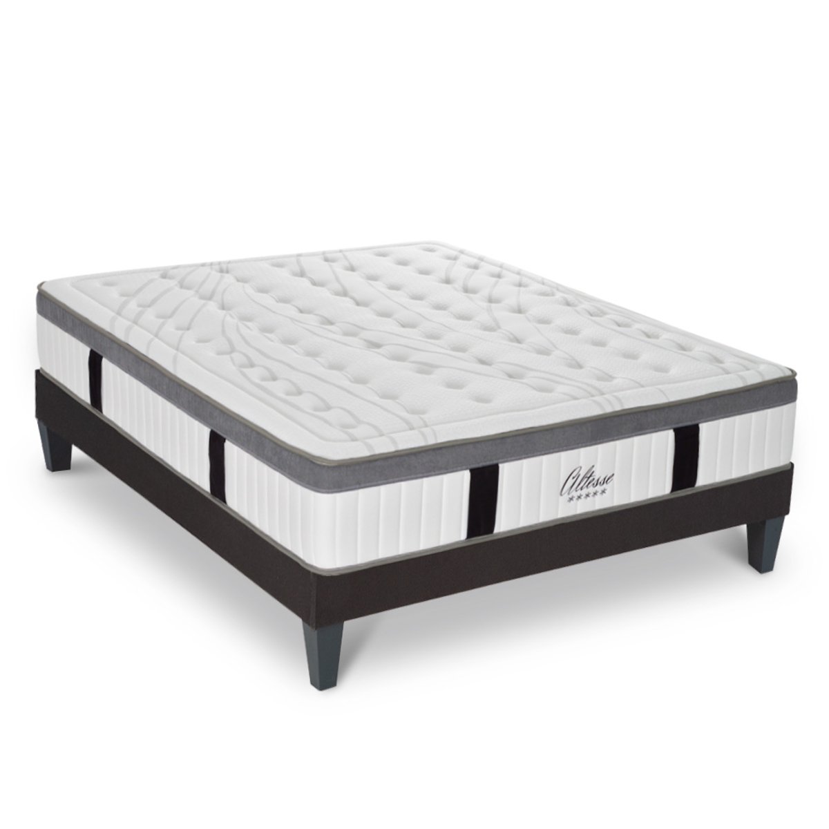 Ensemble ALTESSE Matelas Mémoire + sommier tissu blanc, MAISON AUBERTIN