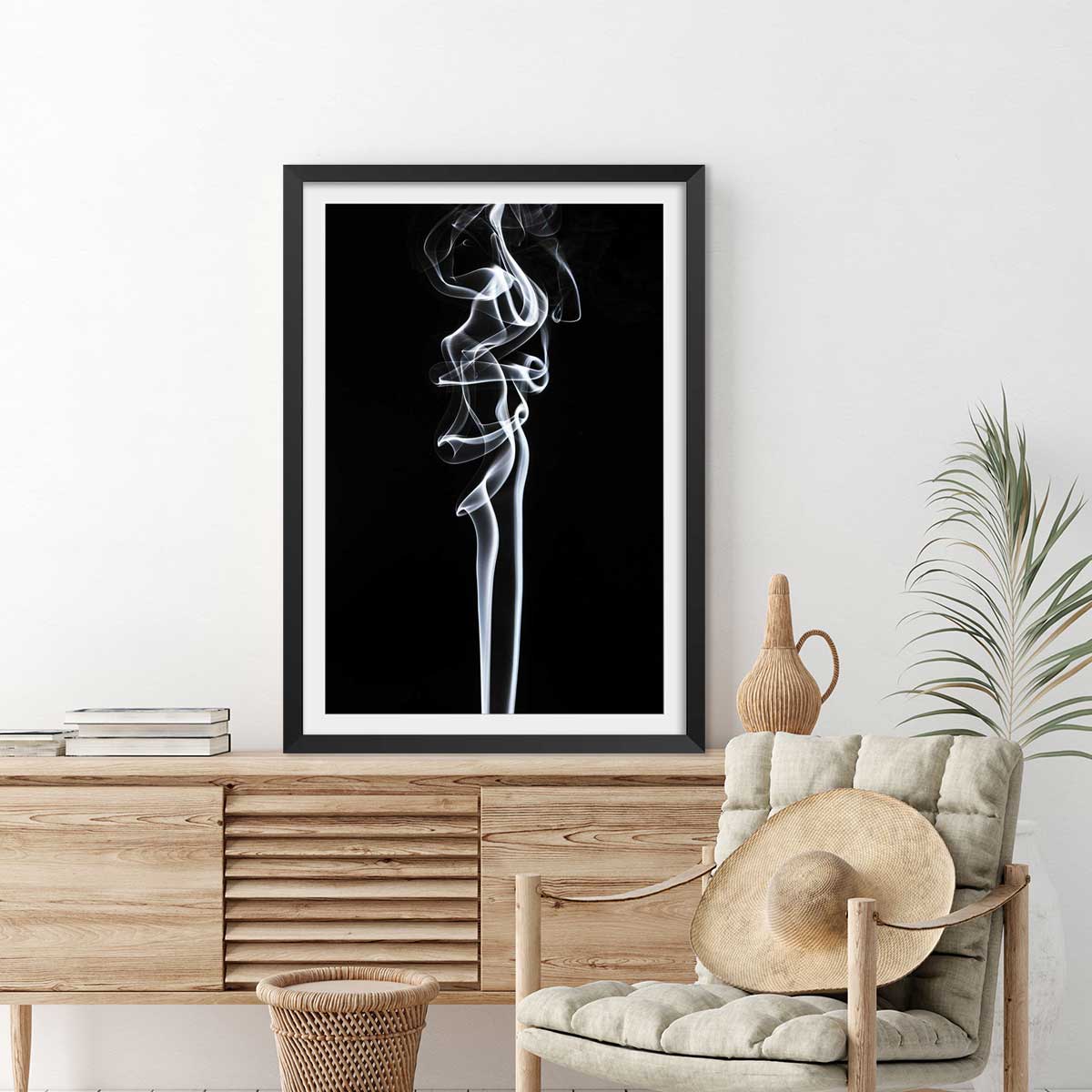 Poster white smoke sensual affiche + cadre en bois - noir, HEXOA