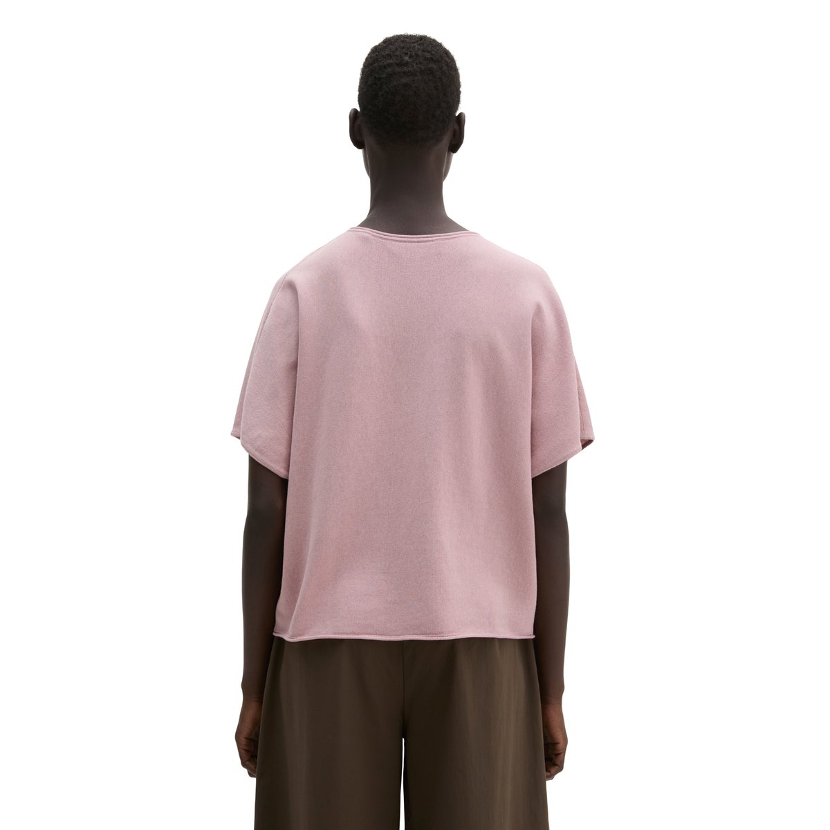Pull à manches courtes loose en fil de coton pur rose, MARC O'POLO