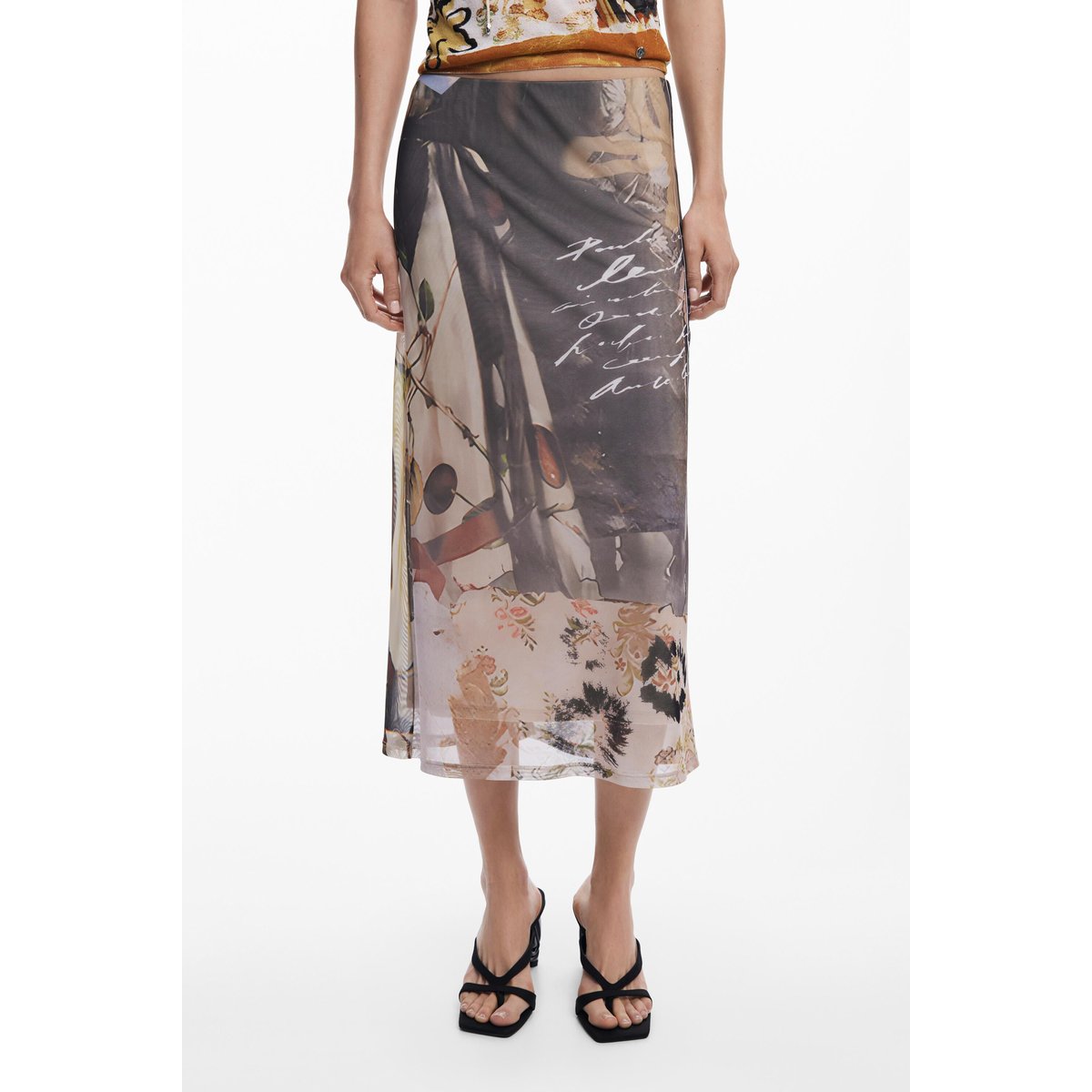 Jupe en tulle collage gris, DESIGUAL