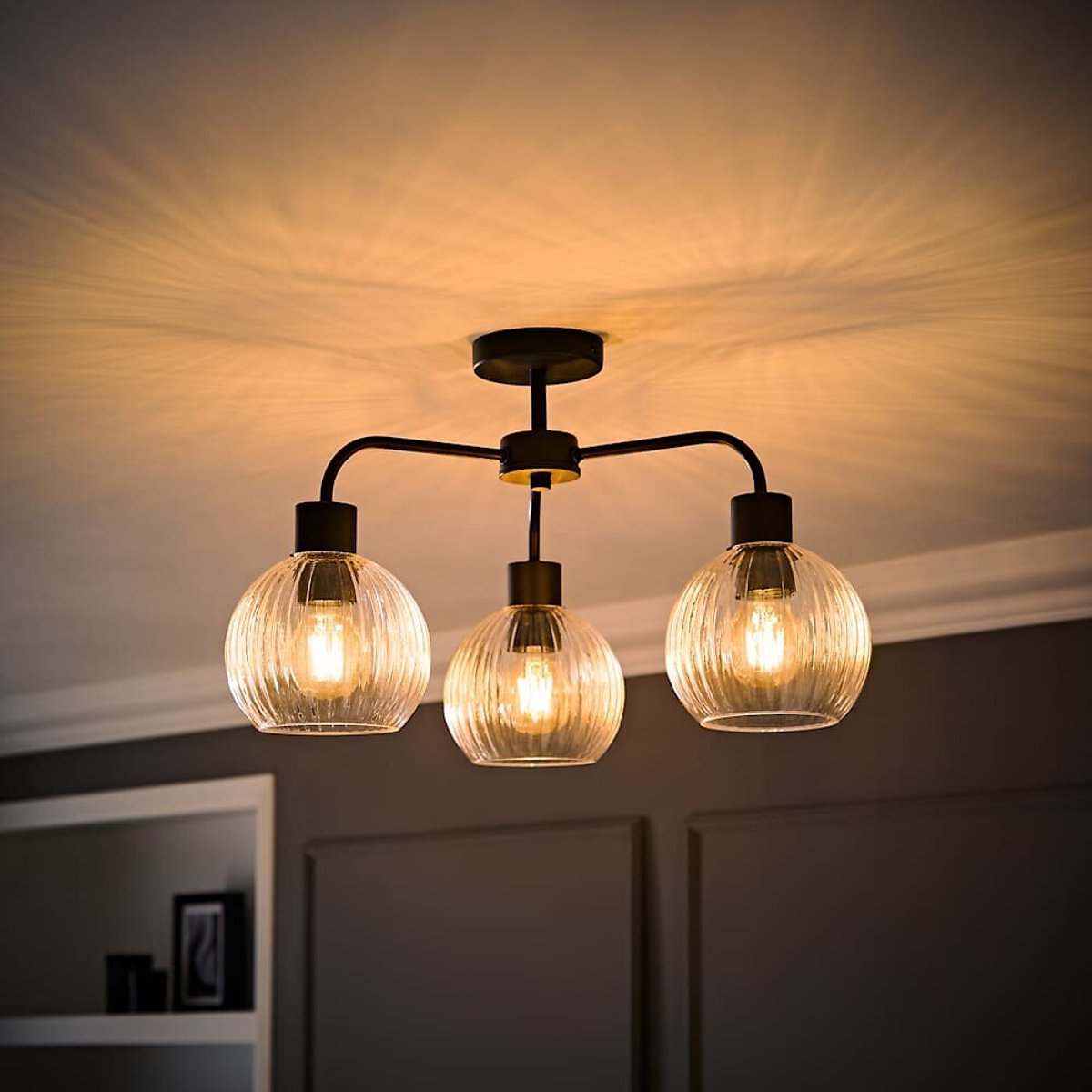Maddy 3-Light Semi-Flush Ceiling Light with Filament Bulbs black, ÉDITÉ