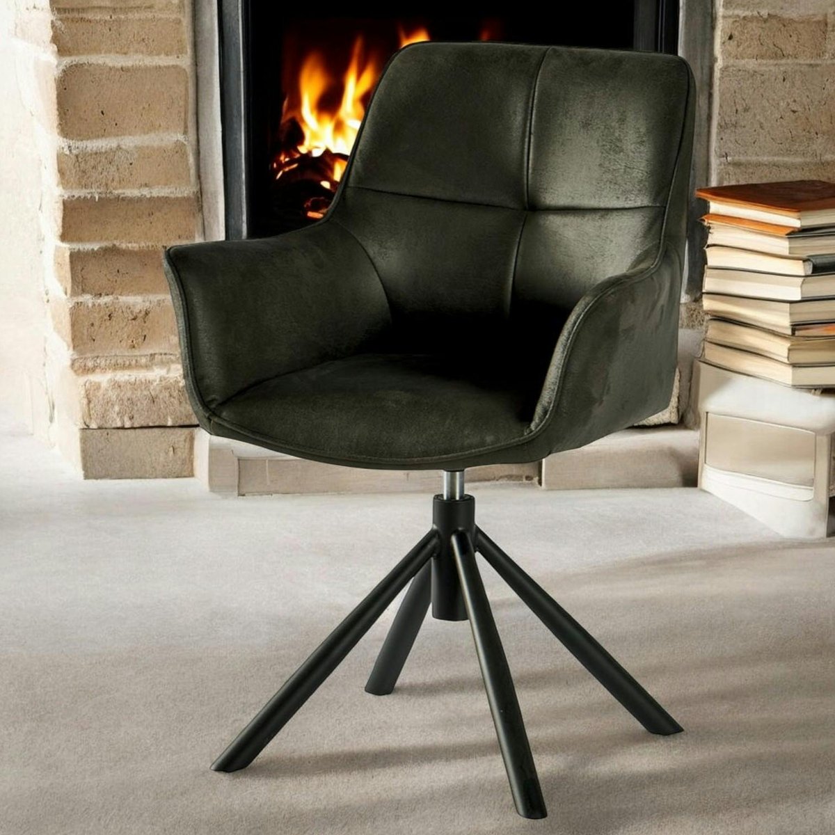 Fauteuil pivotant contemporain microfibre grise (lot de 2) IENA gris foncé, PIER IMPORT