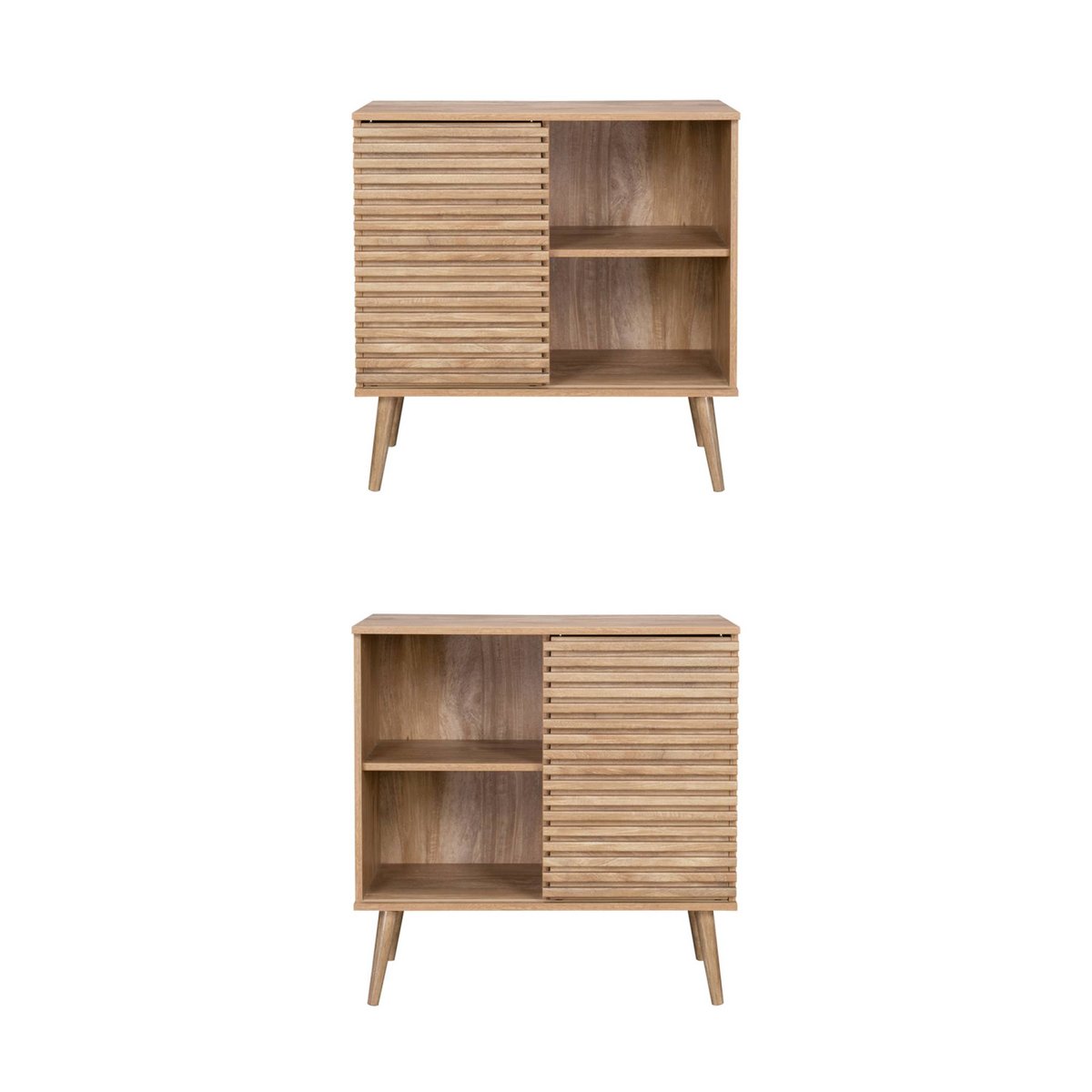 Buffet scandinave décor bois rainuré 1 porte coulissante 80cm MADERE naturel, SWEEEK