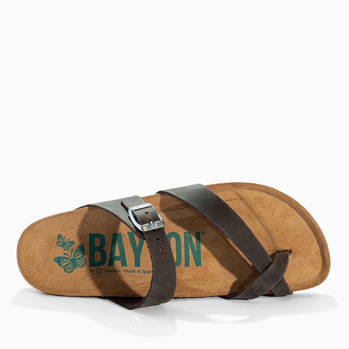 Tongs en cuir DIANE anthracite, BAYTON
