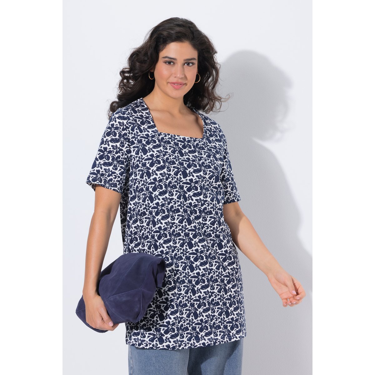 T-shirt long marine, ULLA POPKEN