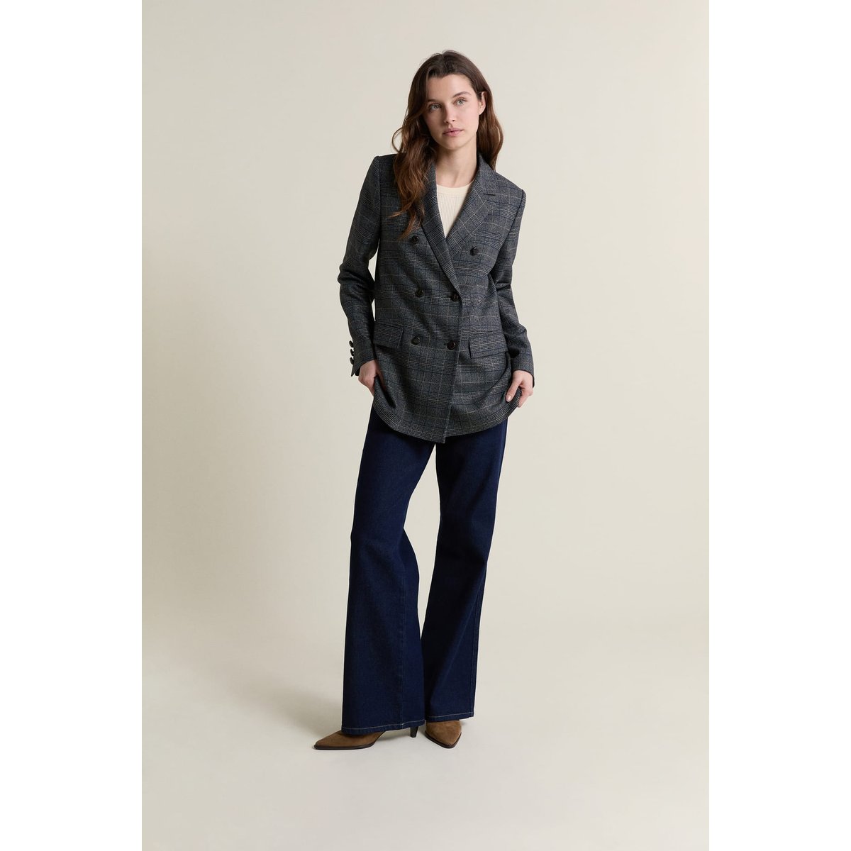 Veste blazer à carreaux A PABLO CRX gris, ETAM