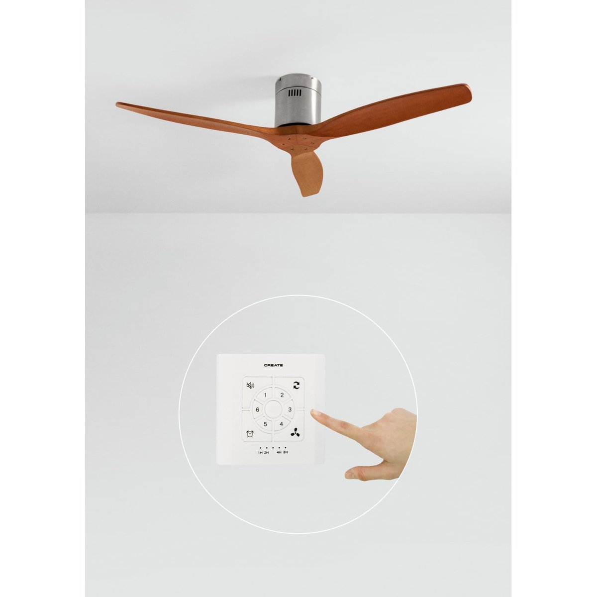 Ventilateur de plafond 40W sans lumière avec contrôleur mural WIND CALM NATURAL WOOD nickel/bois foncé, CREATE
