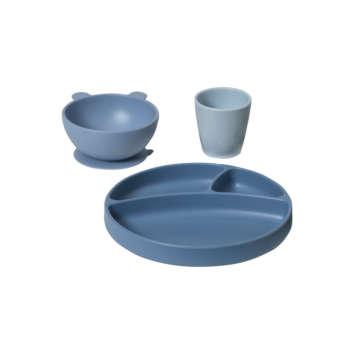 Coffret repas en silicone set baby blue, VERTBAUDET