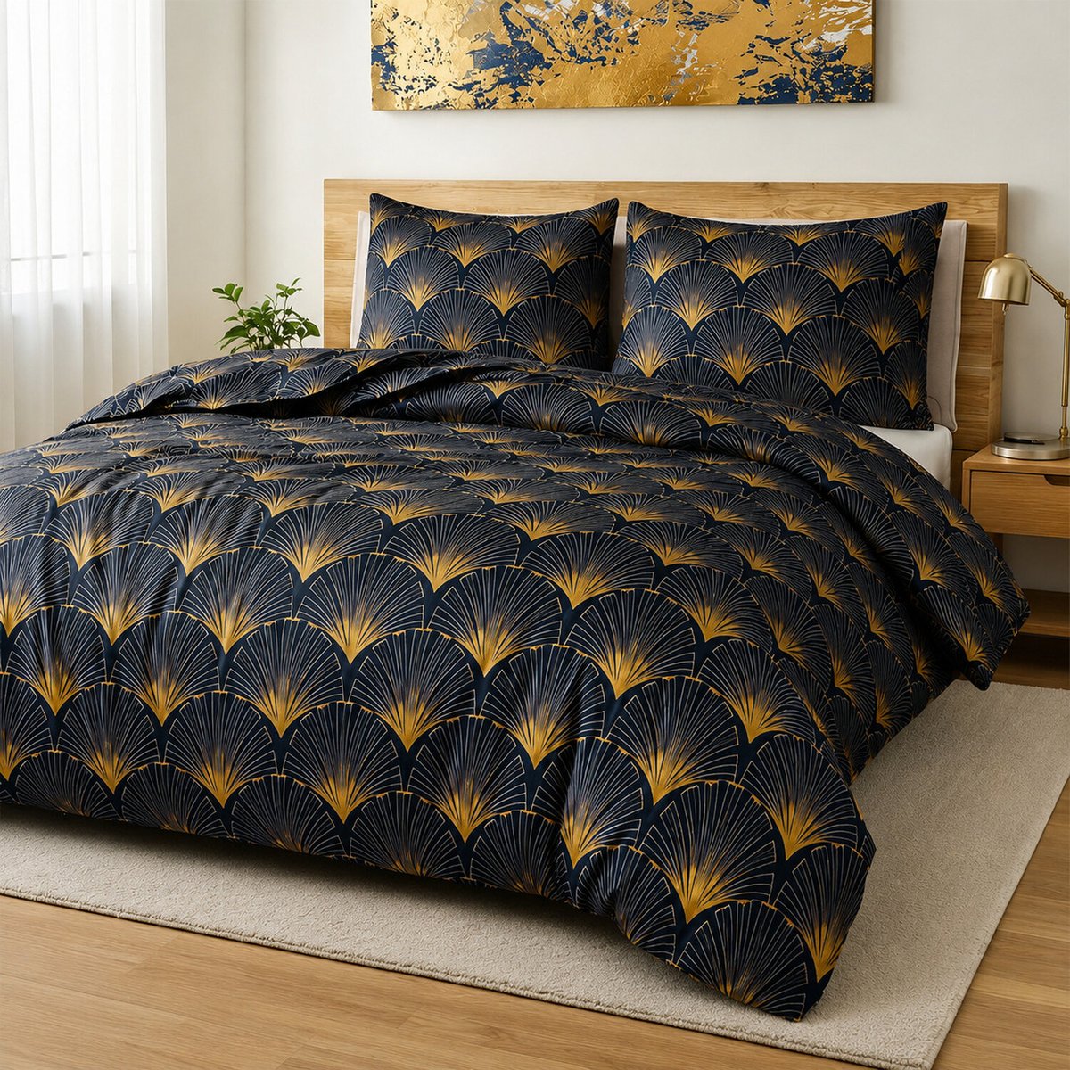 Parure housse de couette avec taie(s) en microfibre motif éventail, OPERA multicolore, C DESIGN HOME TEXTILE