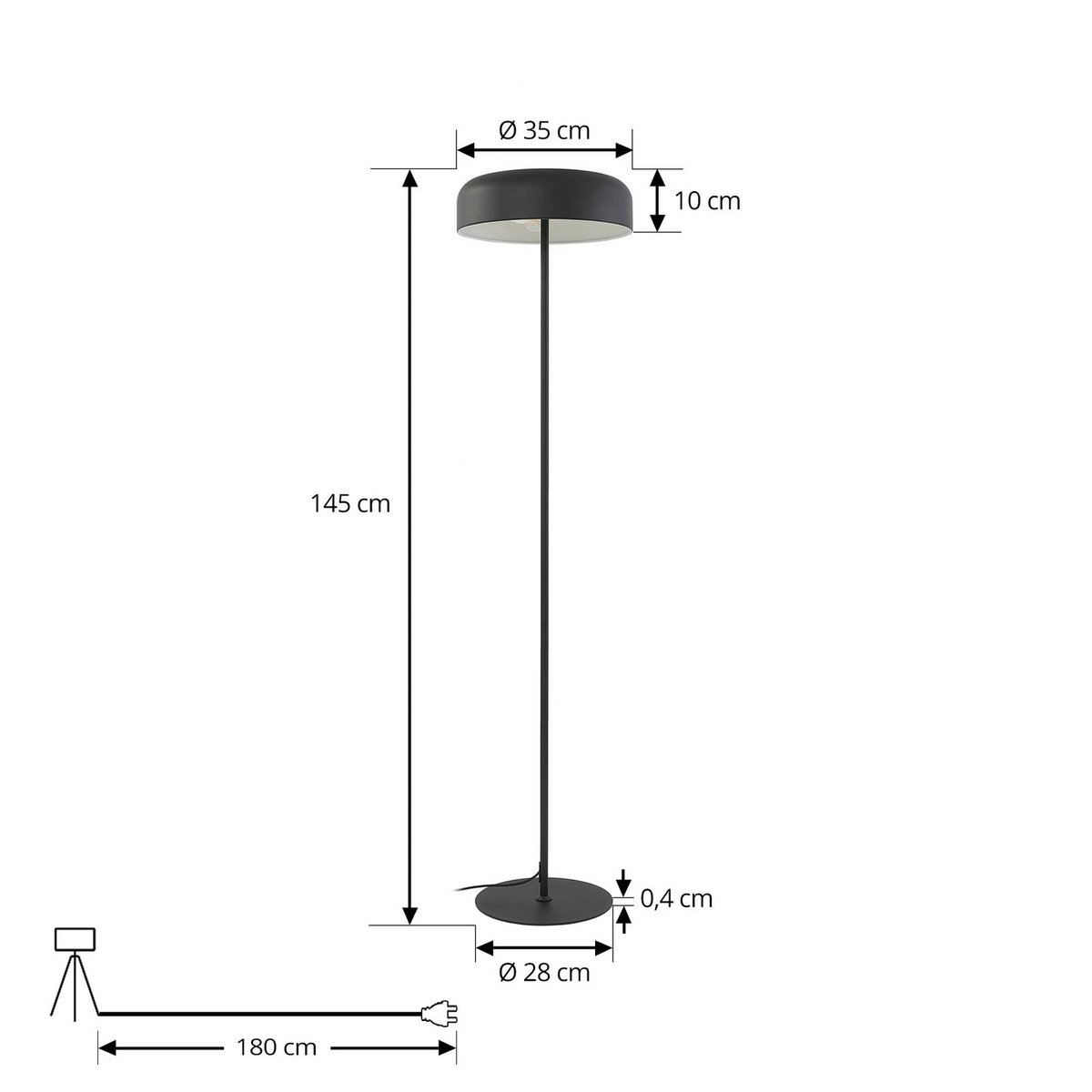 Lampadaire en métal moderne, Edion noir, LINDBY