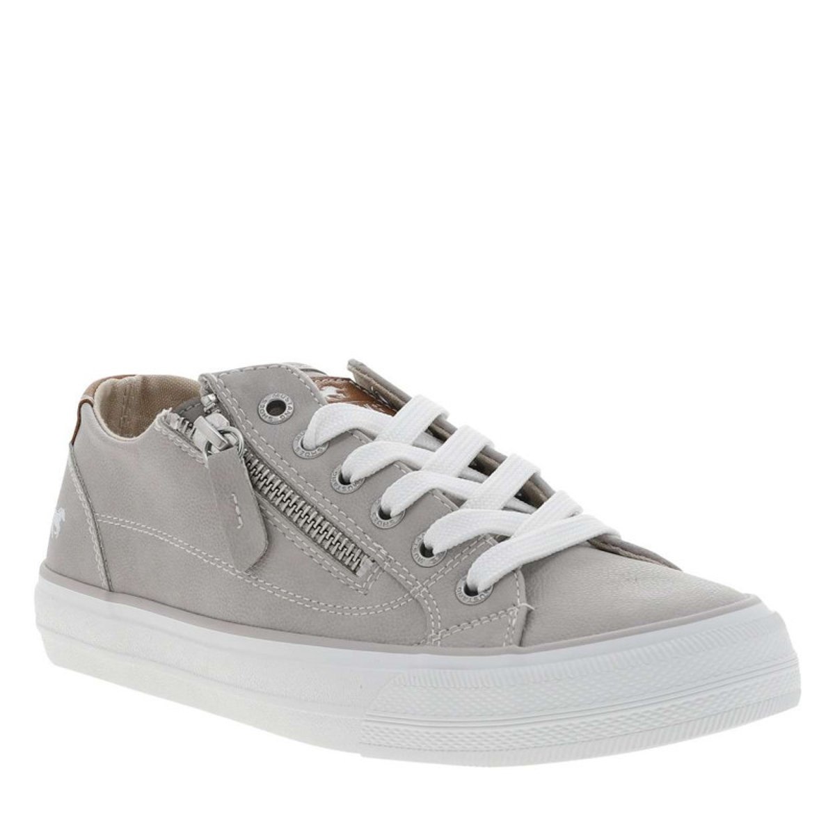 Tennis grises à semelle plate avec des lacets et un zip latéral gris, MUSTANG