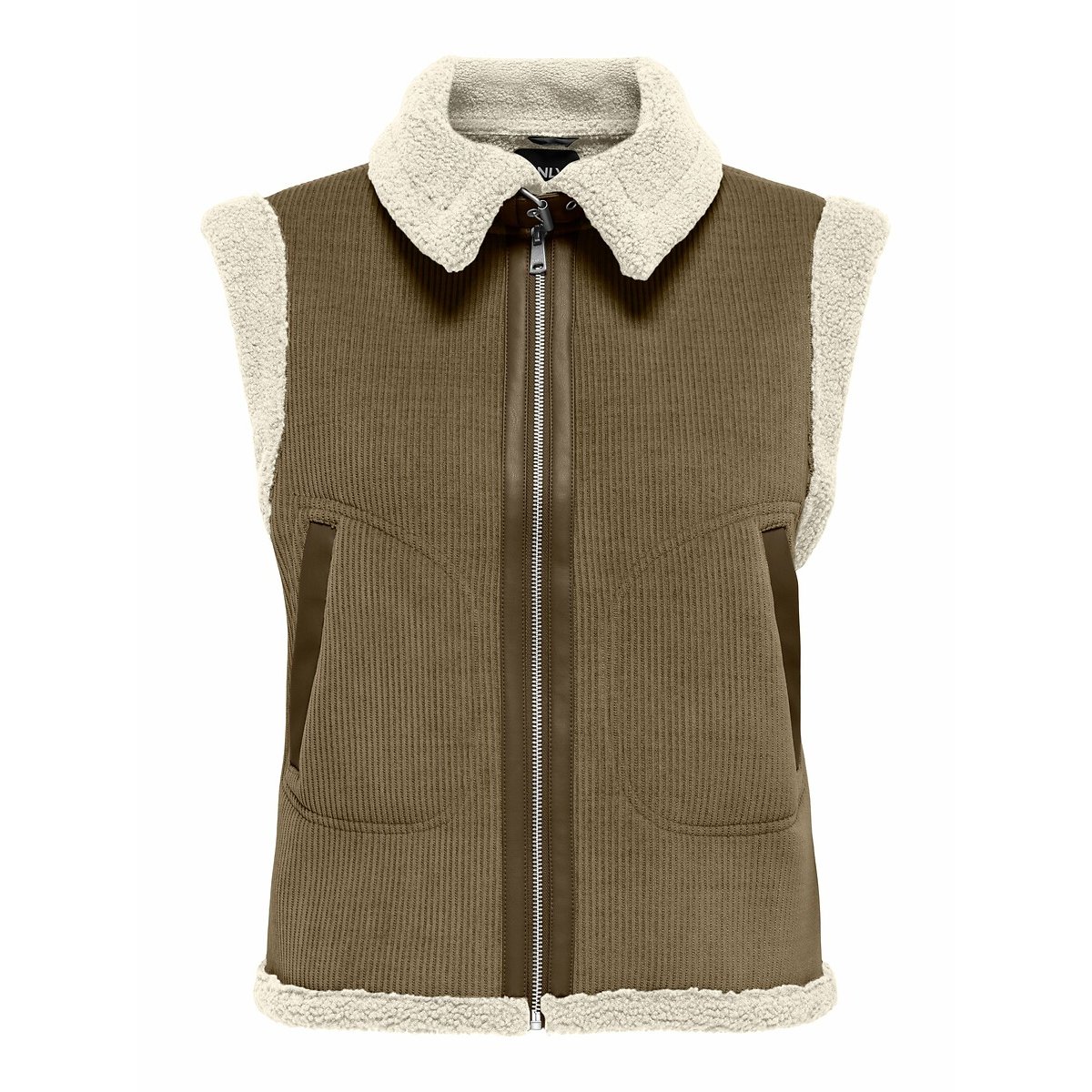 Veste sans manches bimatière sherpa/velours marron, ONLY