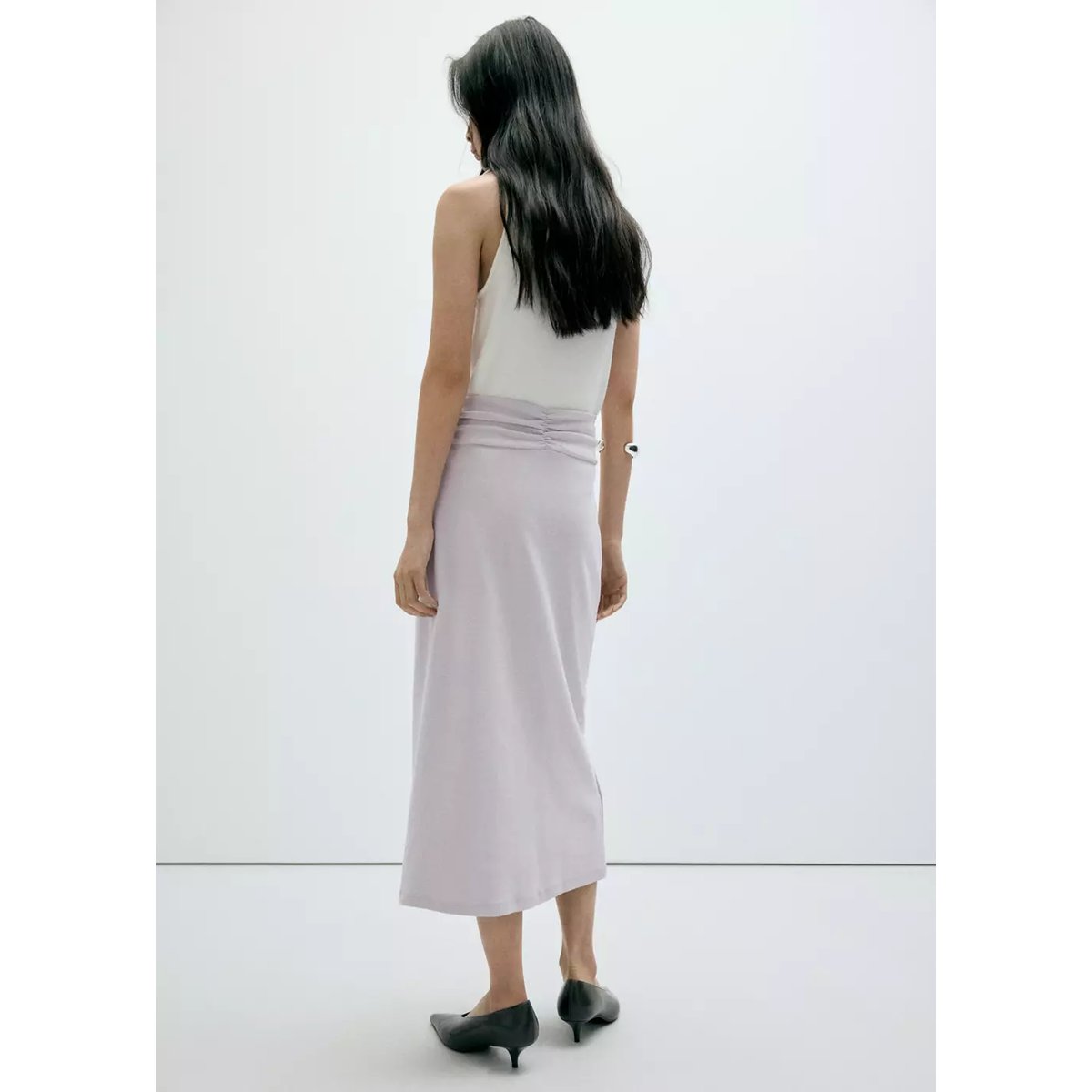 Jupe midi détail nœud gris, MANGO